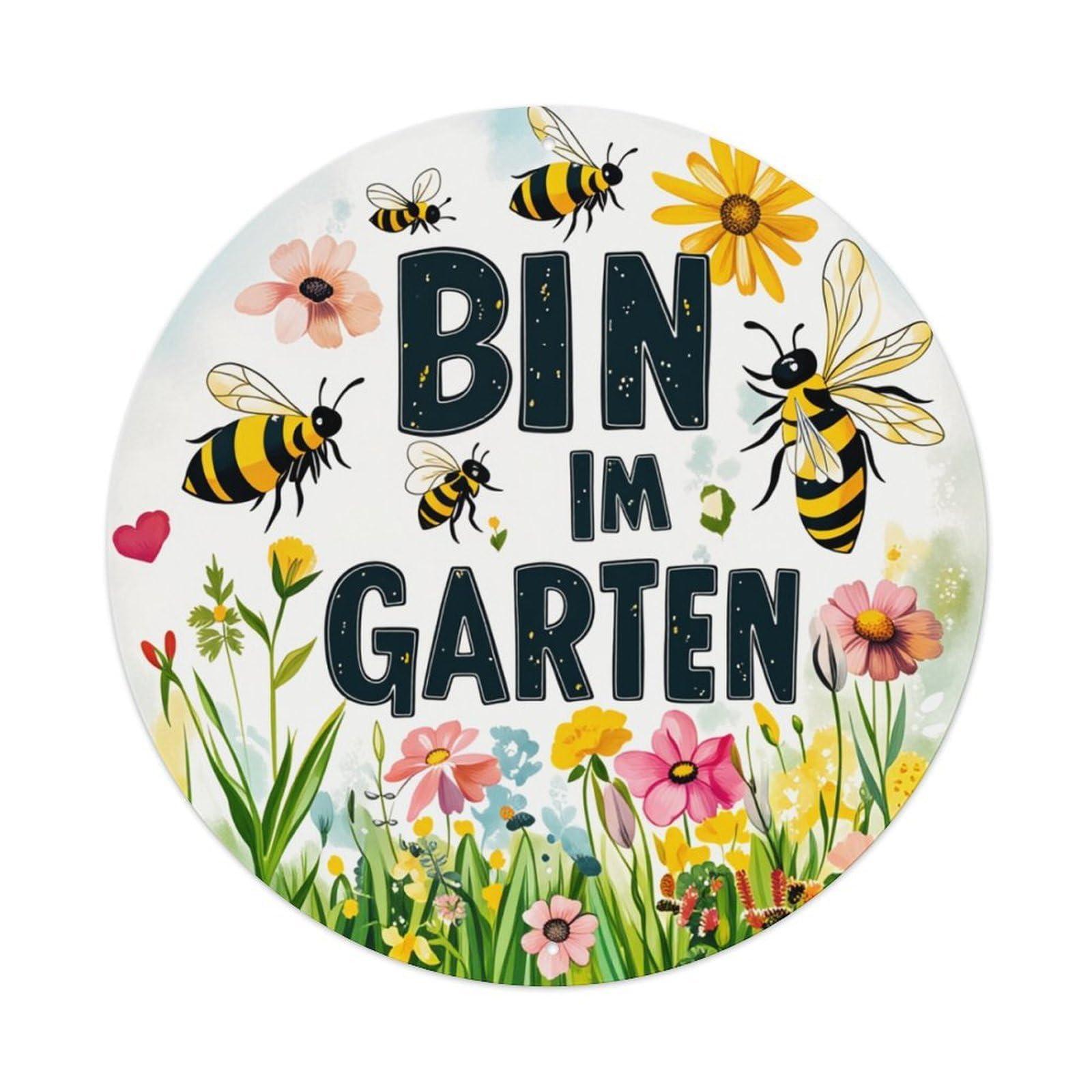 Bee Garden Flowers Text Art Round Tin Sign Retro Metal Sign for Cafe Bar Pub Home Game Room Gym Club Wall Decoration Vintage Metal Poster 8x8 Inch