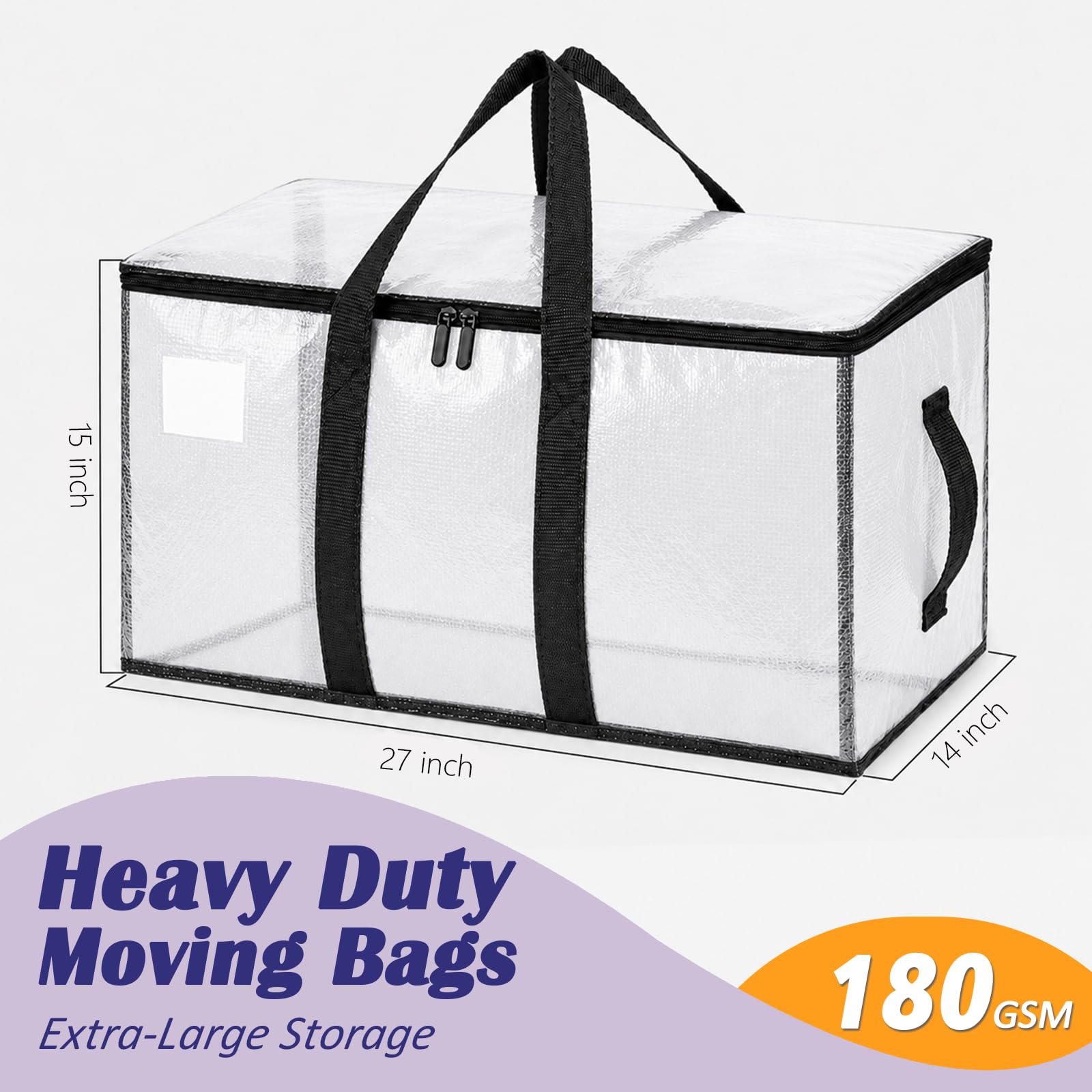Songrey Extra Large Heavy Duty Moving Bags, 12 Pack, Clear view 2