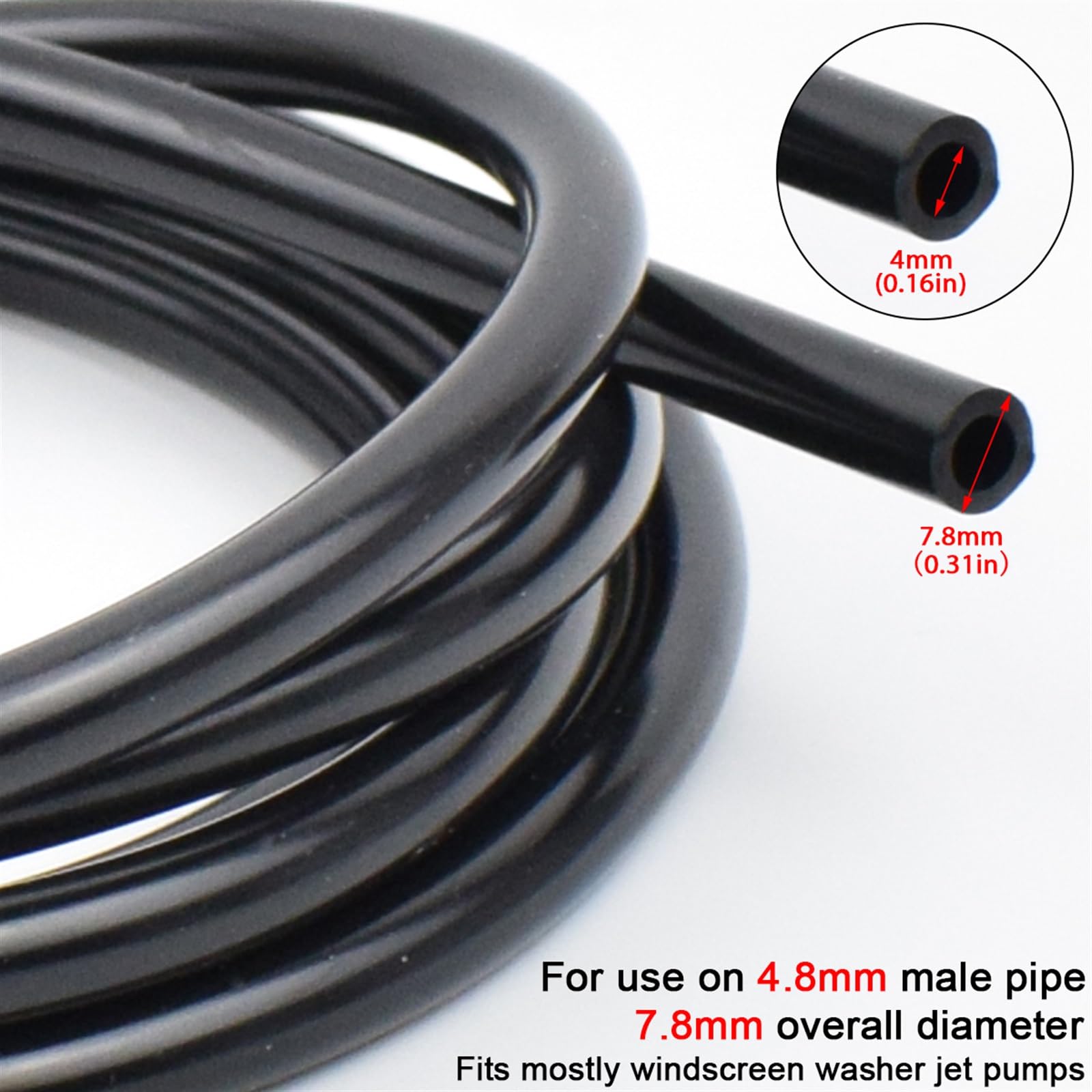 W/ 4 Connector Rubber Auto Windshield Wiper Washer Jet Hose Tube Pipe 2m 3.8mm E - Foto 8