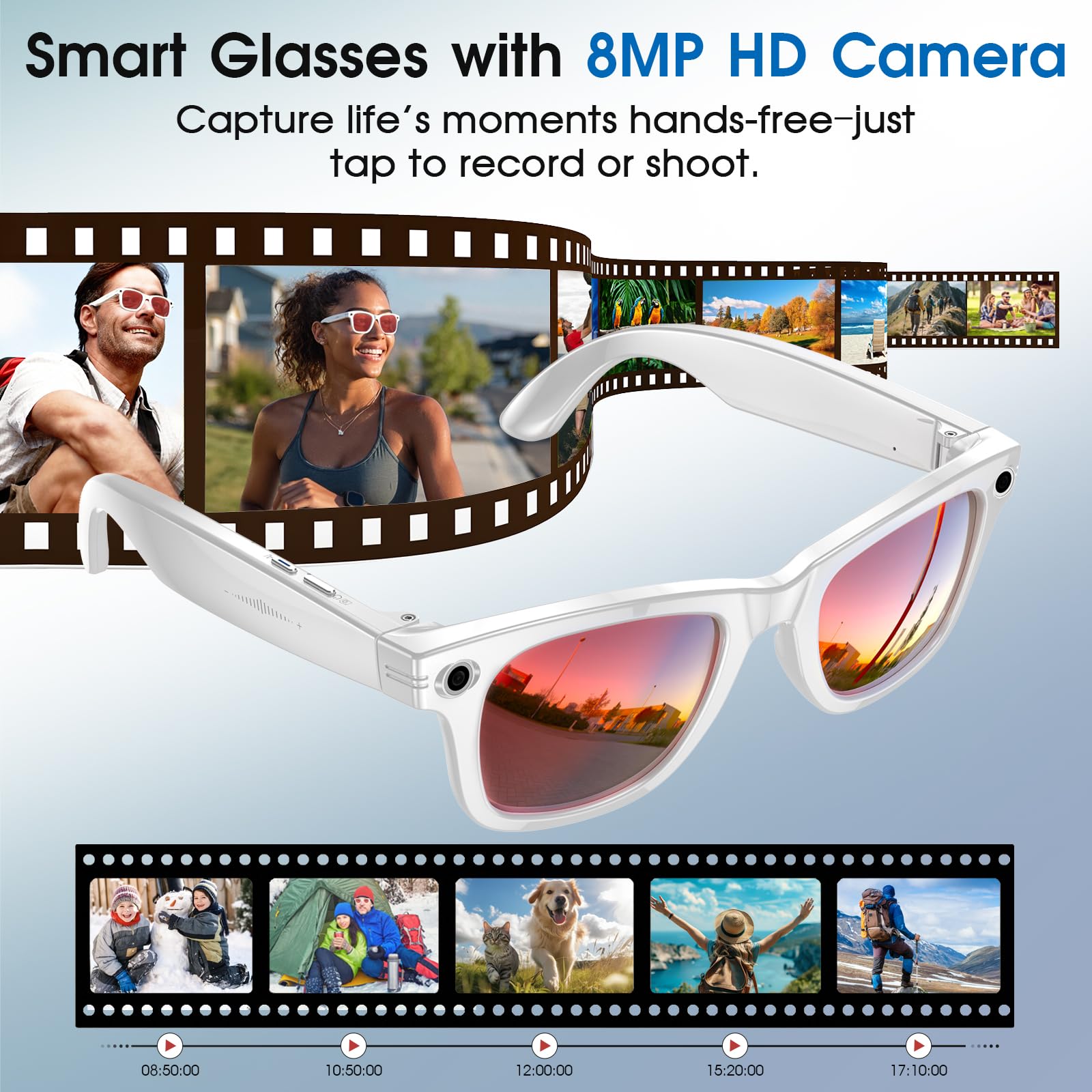 AI Smart Glasses 4K Cámara HD 290mAh 800W Gafas de Cámara con Grabación de Vídeo, Traducción Simultánea/Identificación de Objetos GPT, UV400 Lentes de Protección de Luz Azul (Blanco)