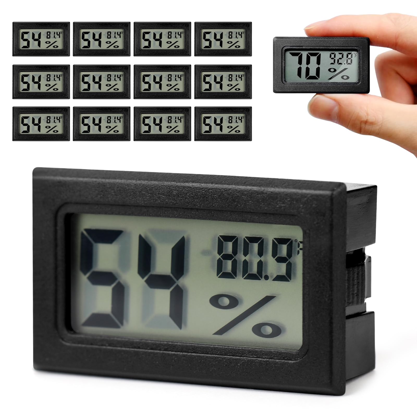 12 Pack Mini Hygrometer Digital Electronic Temperature Humidity Meters Gauge Indoor Thermometer Hygrometer LCD Display Fahrenheit (℉) for Guitar Case,