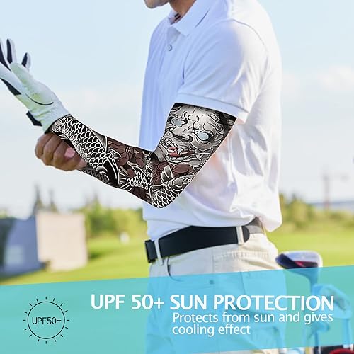Vista 18 de Aresvns Halloween Makeup Tattoo sleeves, Premium Cooling Arm Sleeves for Men and Women UV Sun Protection Arm Sleeves Guardián