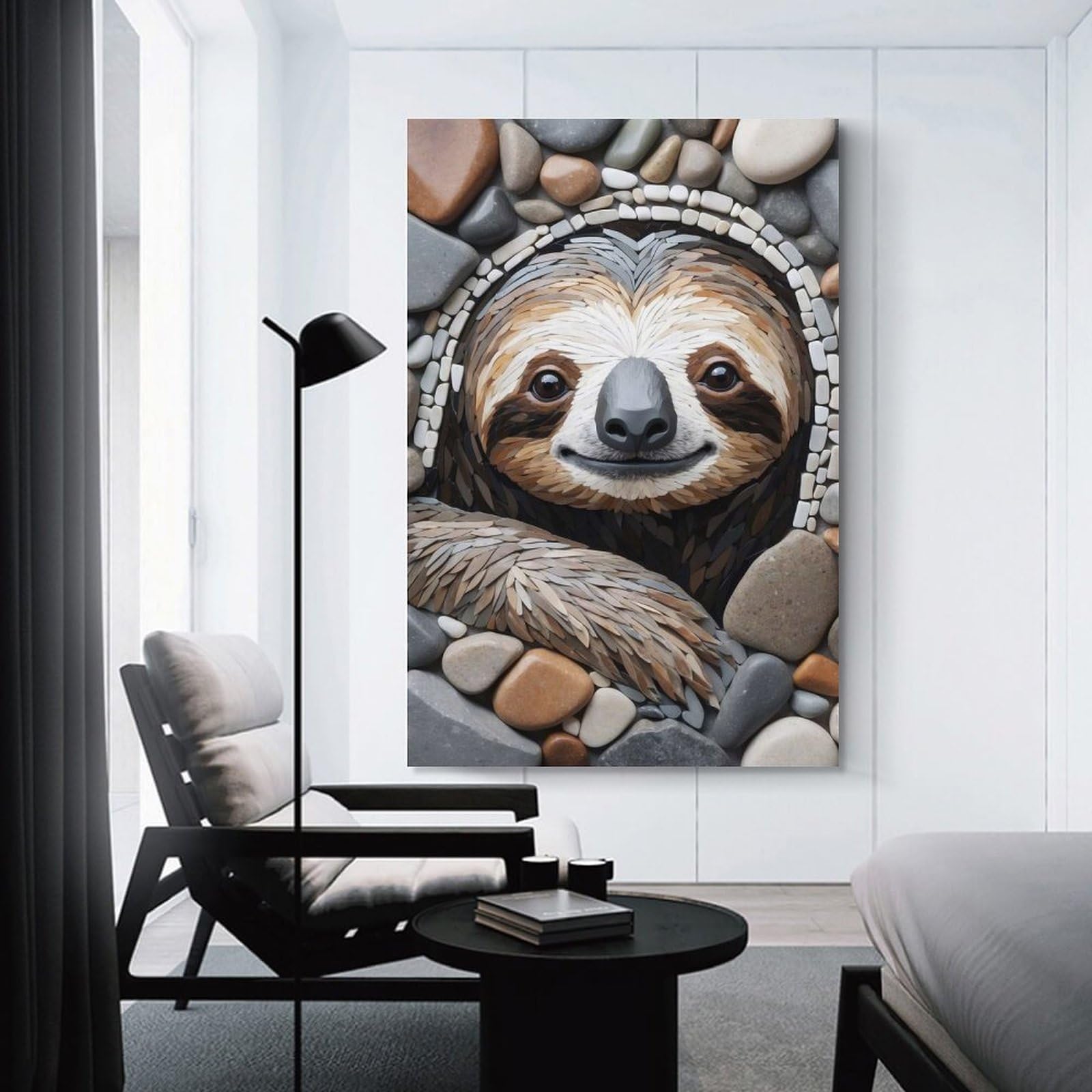 Junmoney Sloth Portrait in Stone Mosaic Decorative Canvas Print 16x24inch(40x60cm), for Study, Office Or Focused Interiors, Wall Art That Adds Style to Work Areas