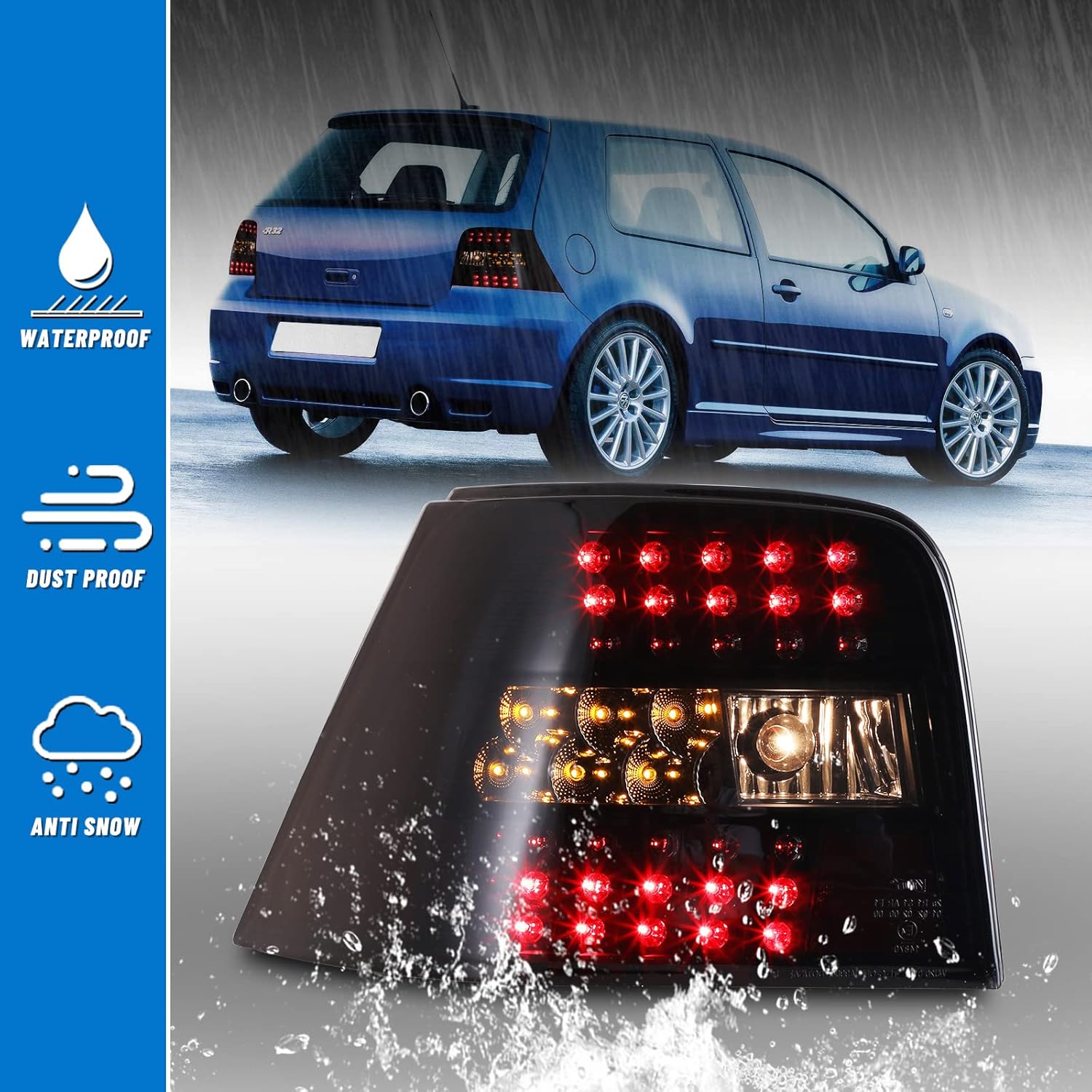 AUTOWIKI LED Tail Lights For Volkswagen GTI Golf MK4 VW 1999 2000 2001 2002 2003 2004 Lamp Taillights Assemblies Driver Passenger Replacement