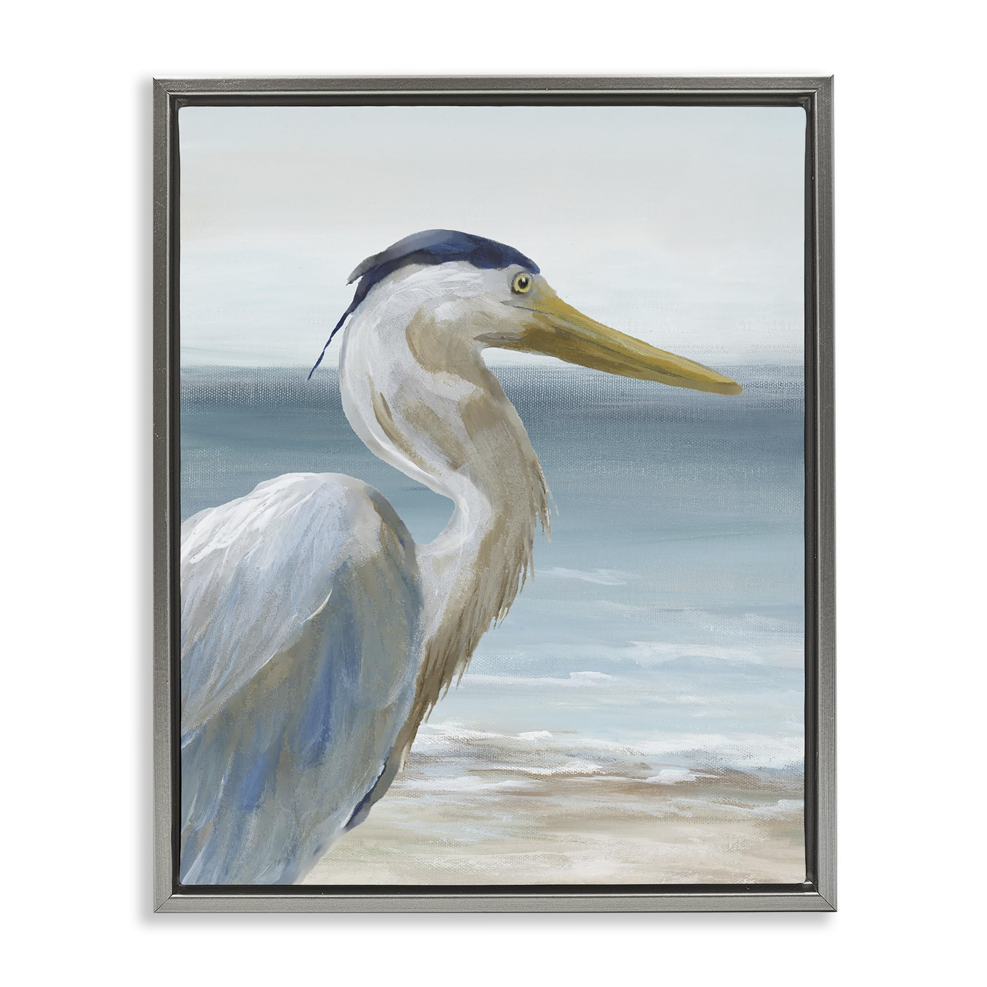 Stupell Industries Luster Gray (Matte) 'Right Gazing Heron'| Floating Frame Canvas Art