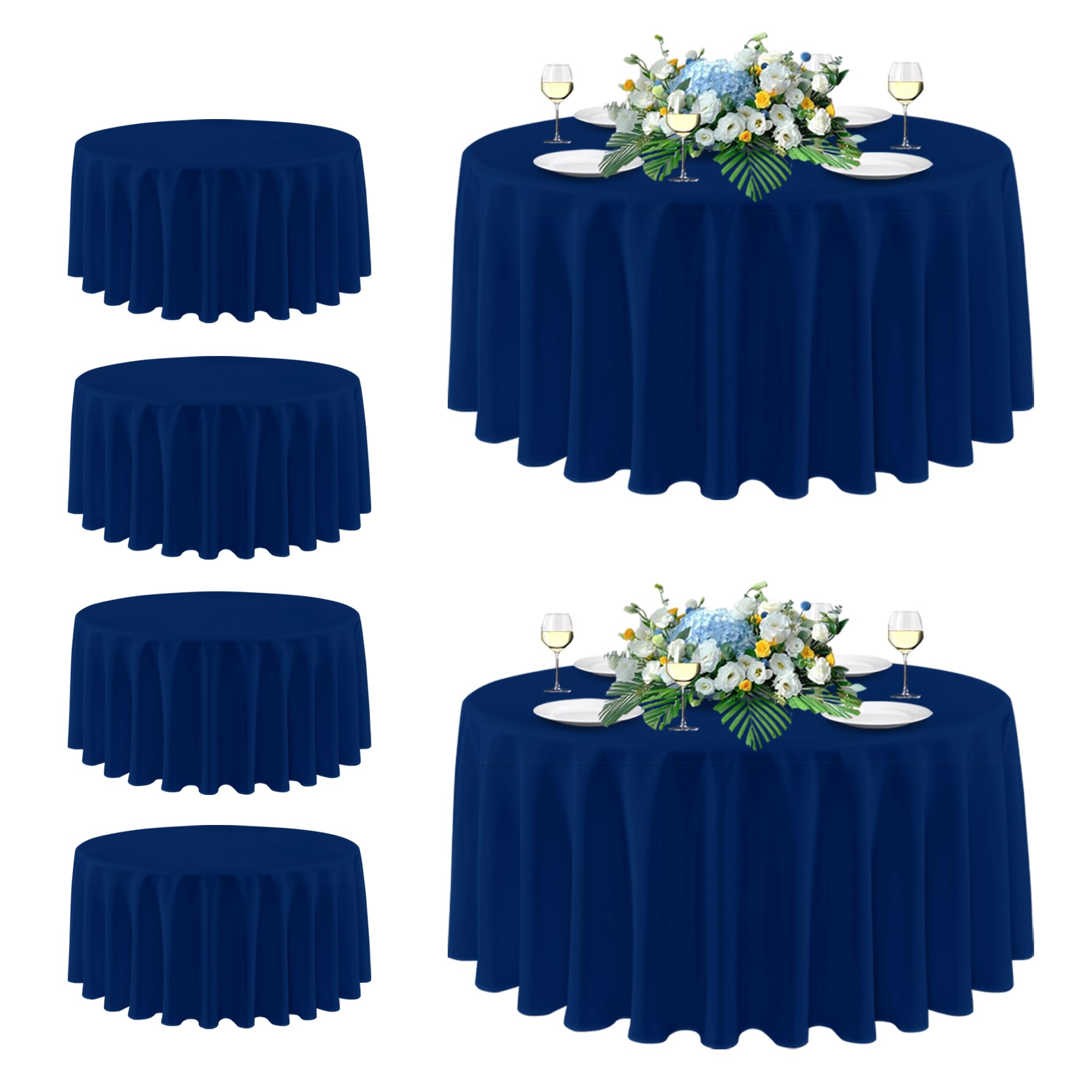 sancua Round Tablecloth 108 Inch Fit 42-96 Inch Tables, 6 Pack Navy Blue