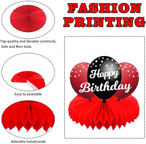 Miniatura 5 de Centros de mesa con diseño de panal rojo y negro de feliz 35 años, decoración temática de globos, decoración de mesa para niñas y mujeres, princesa,