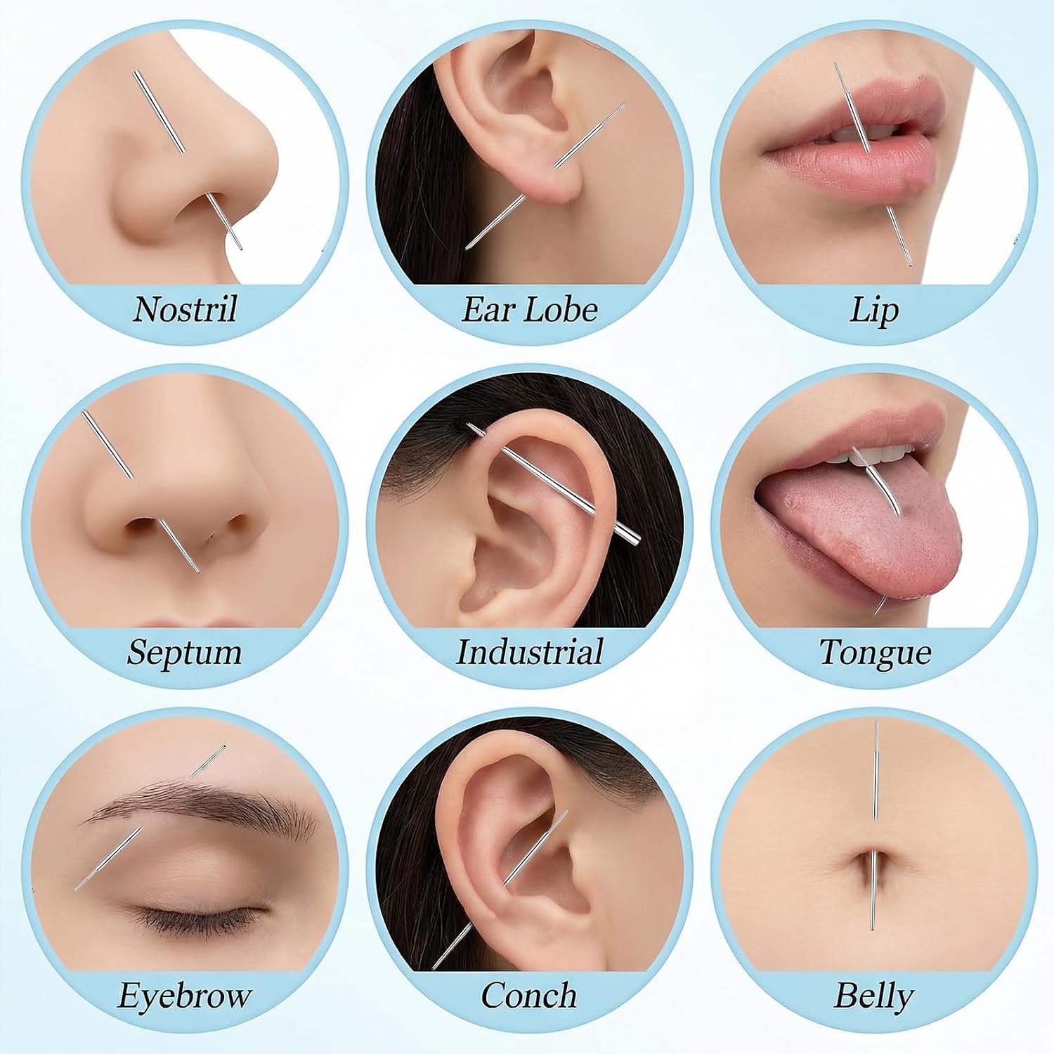 Piercing Tapered Ball Grabbing Tool for Changing Jewelry - 14G 16G 18G 20G Stainless Steel Flat Back Earring Applicator with Threaded, Internal Threaded, External Threaded Body Piercing Insertion Needle Kit for Ear Nose Navel Nipple Lip Eyebrow Tongue