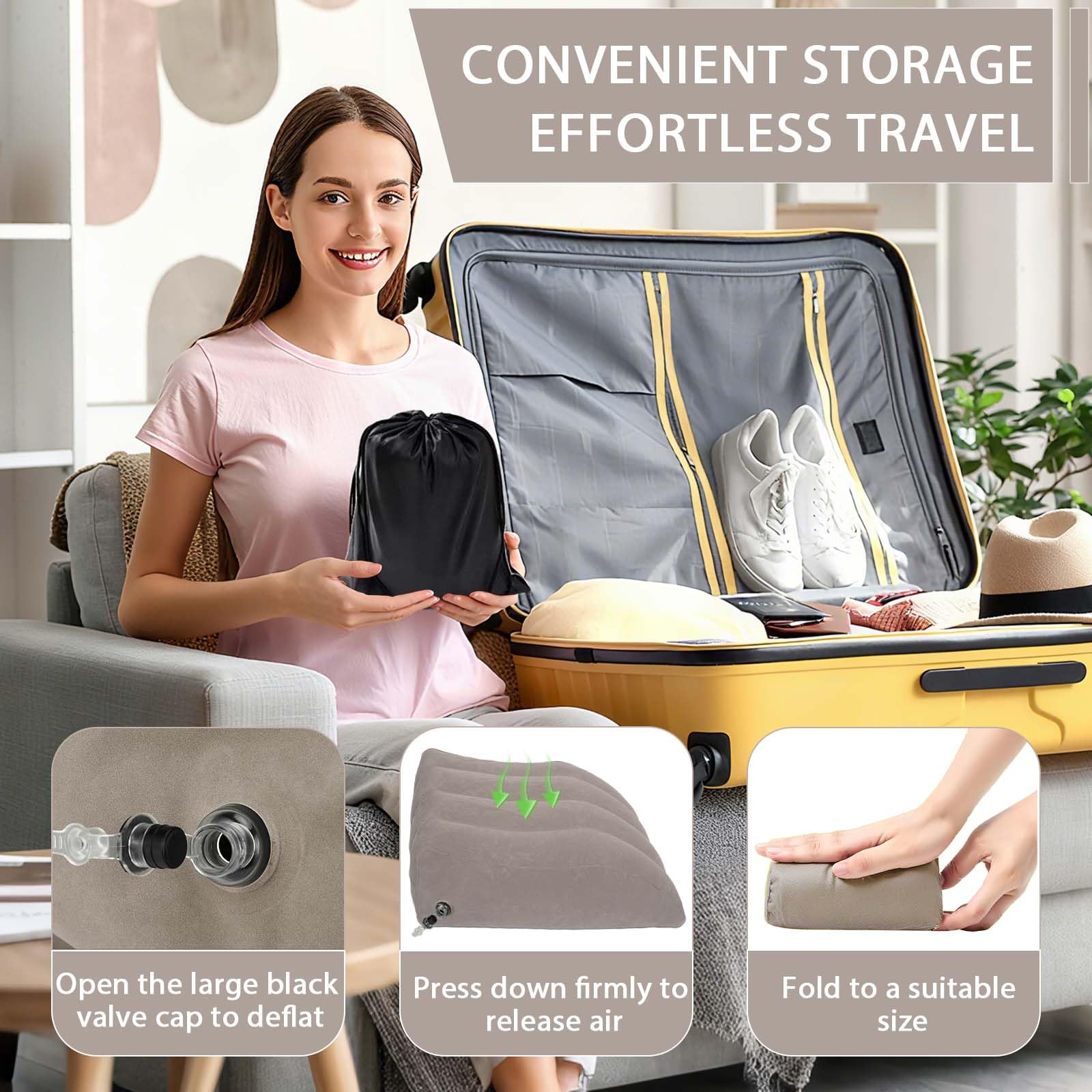 Cuscino per gambe sollevate gonfiabile, Cuscino per gambe con mascherina per dormire e borsa, ergonomico per alleviare le gambe, migliorare la circolazione, sonno, gravidanza e recupero