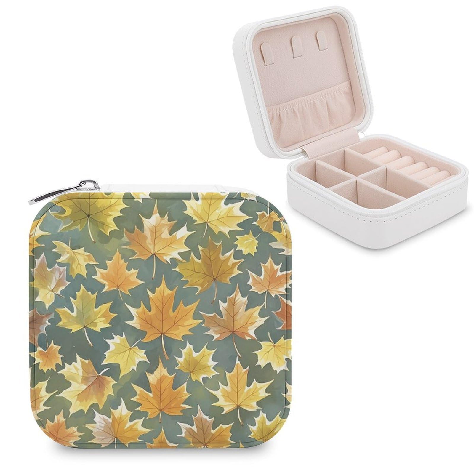 LZQPOEAS Maple Leaf Pattern Jewelry Box Mini Jewelry Travel Case Trendy Stuff Ring Box Custom PU Leather Jewelry Boxes Portable Jewelry Case Earring Storage Organizer for Girls Women