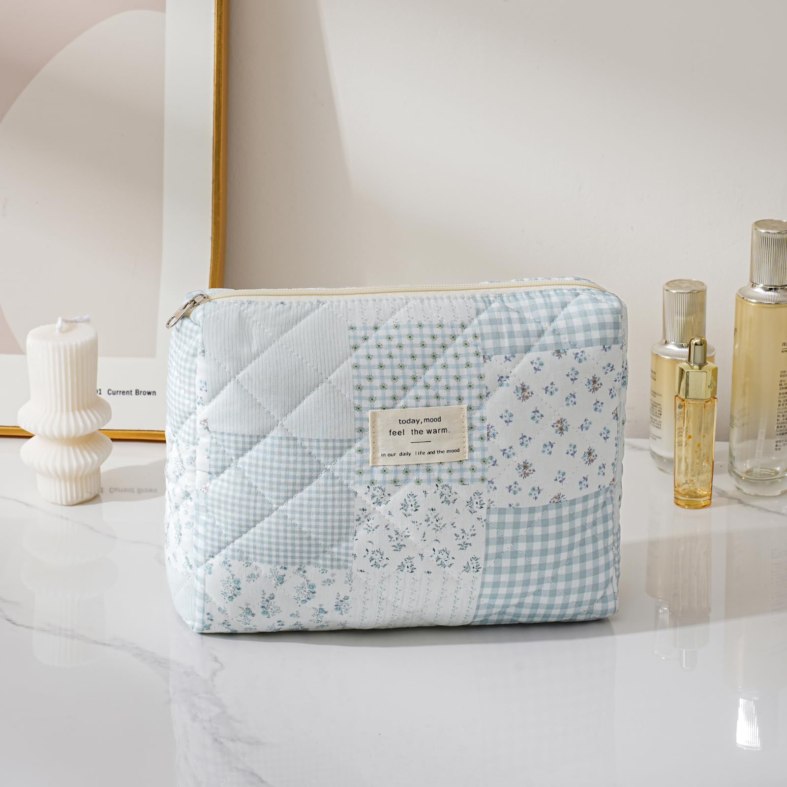 Quilted Cotton Makeup Bag Set, 3-Piece Cosmetic Organizer