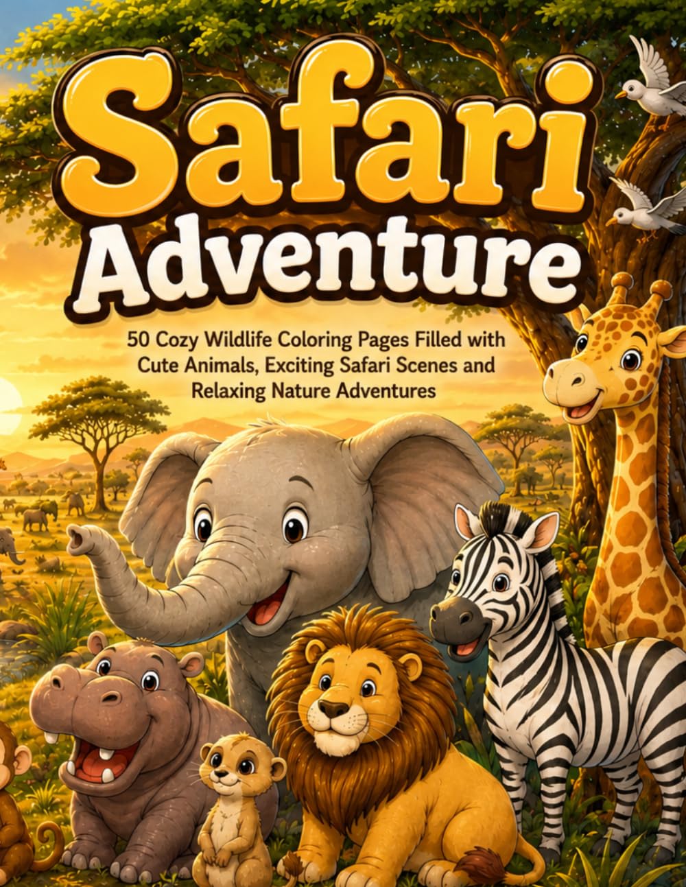 Safari Adventure: 50 Cozy Wildlife Coloring Pages Filled with Cute Animals, Exciting Safari Scenes and Relaxing Nature Adventures