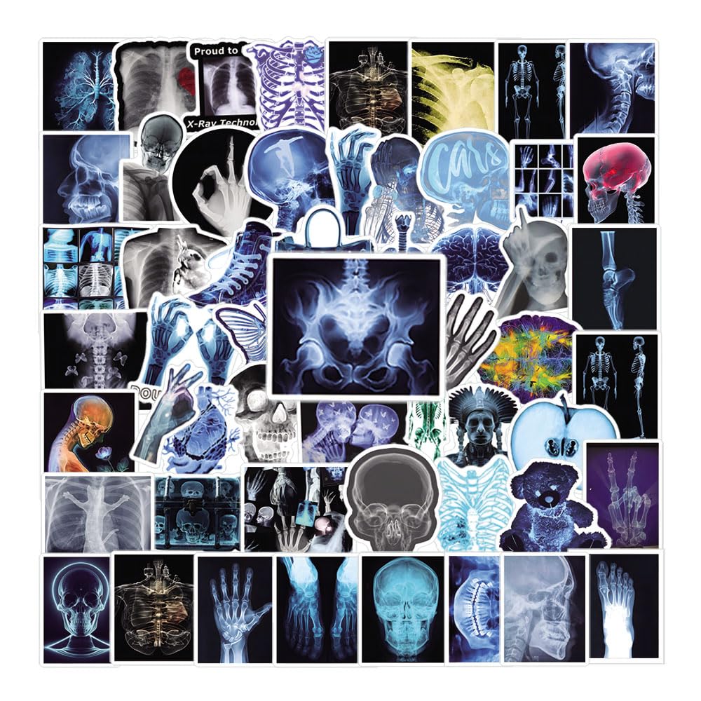 62Pcs Xray Stickers Pack, Skeleton Horror Aesthetic Vinyl Waterproof Sticker Decals for Water Bottle,Laptop,Phone,Skateboard,Scrapbooking,Bumper Choice for Kids Teens Adults Fans for Party Supply