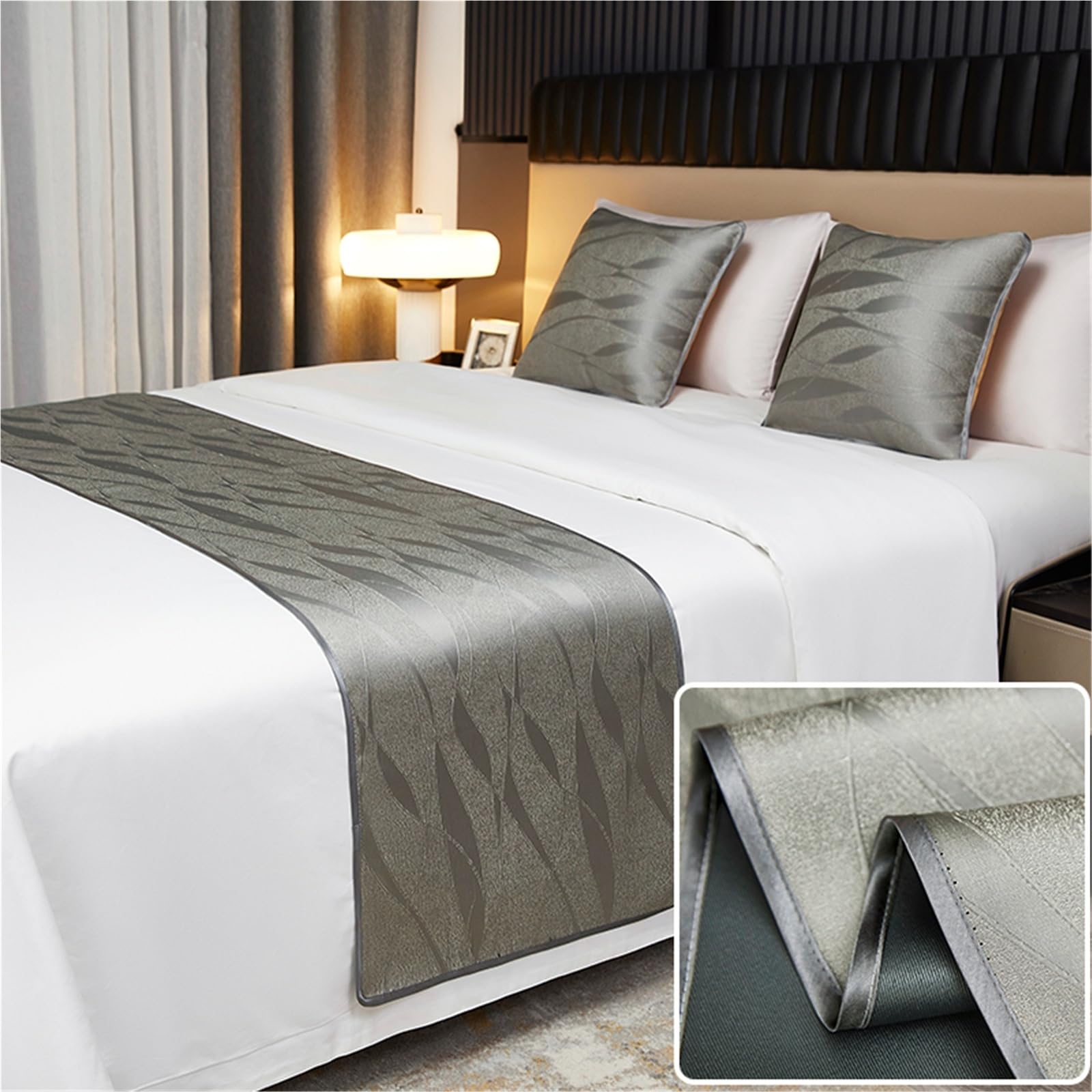 Set Aus Bettläufern Und Schals Am Bettende Hotelqualität Mit 2 Kissenbezügen(Khaki,50x240cm)