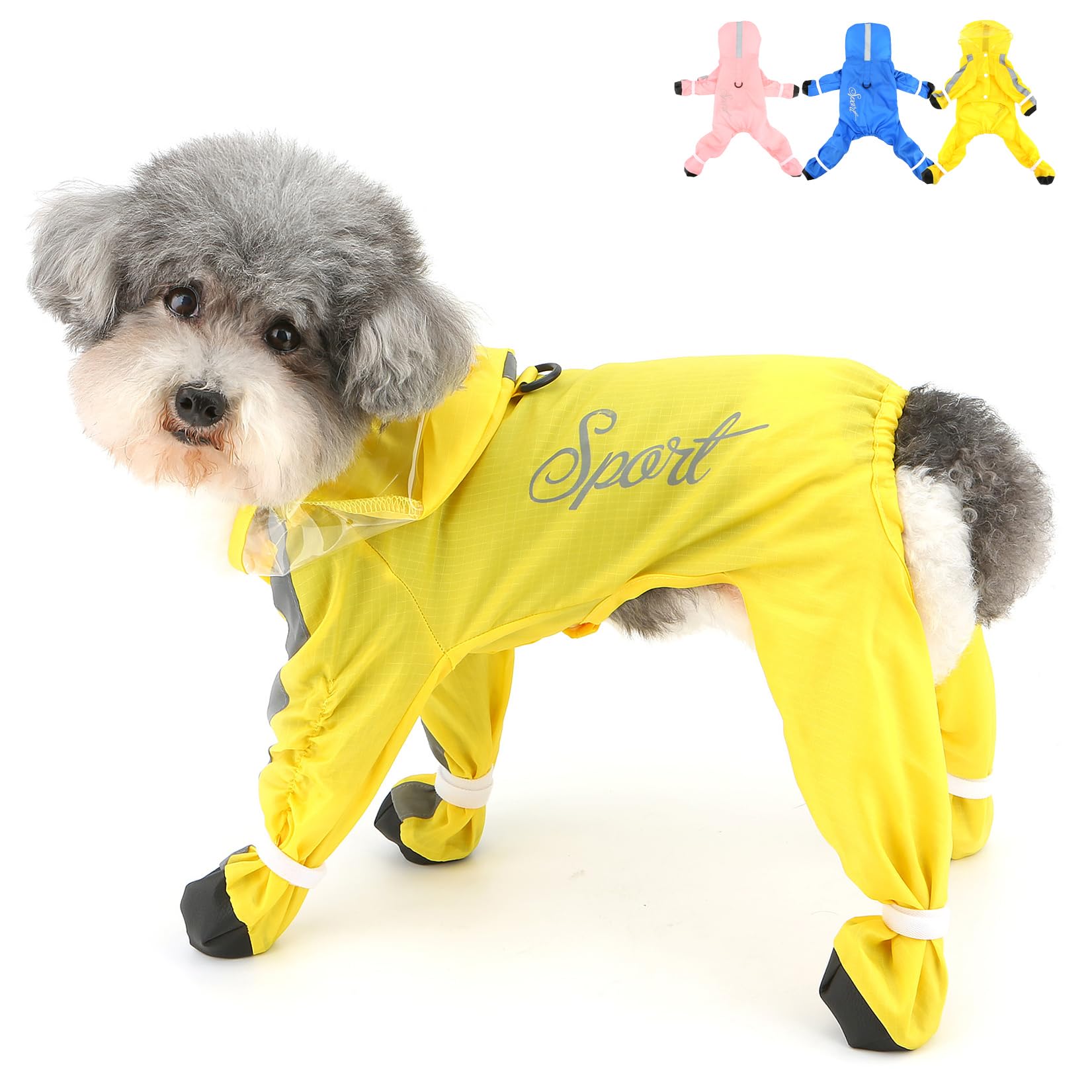 Zunea Waterproof Dog Raincoats with Boots for Small Dogs Reflective Puppy Dog Raincoat with Hood and D-Ring XS/S Size Full Cover Pet Rain Poncho Slicker Chihuahua Doggie Rainwear Clothes Yellow S