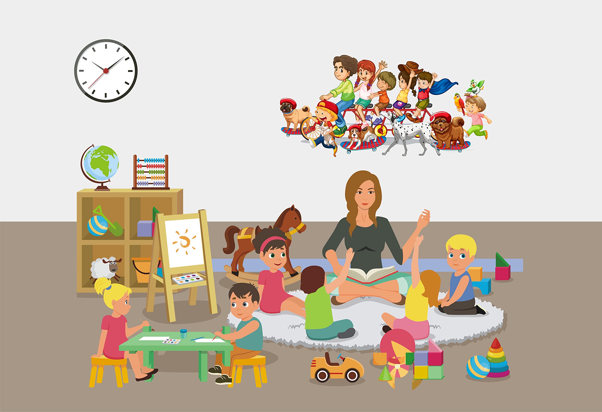 Design Decor Happy Family with Their Dogs Wall Sticker Size 24x13_ Inch_37 DDWS