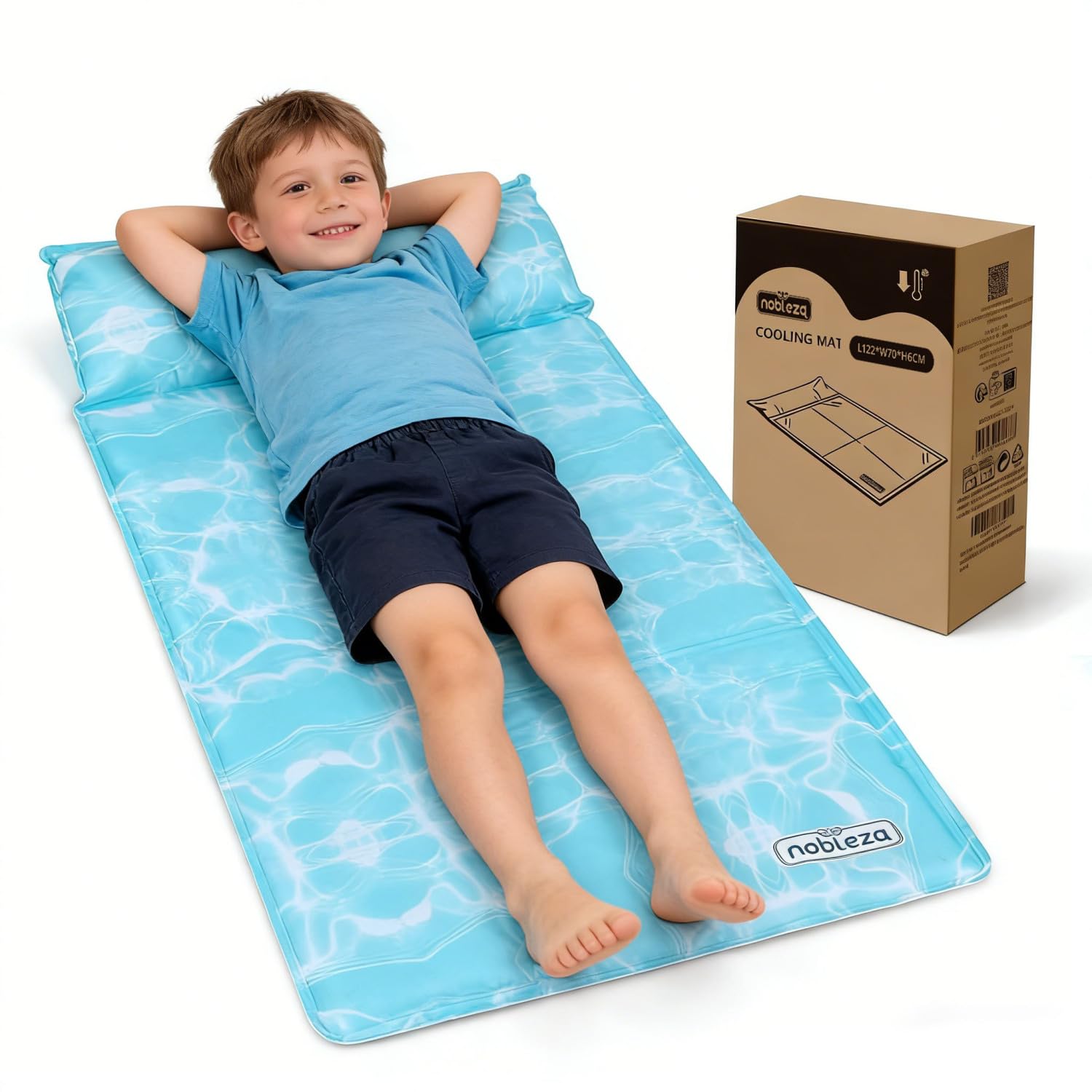 Nobleza Alfombra Refrescante con Almohada Integrada para Cama – Gel Activado por Presión， Enfriamiento Instantáneo sin Agua ni Electricidad – Ideal para Fiebre， Sofocos， Sudores Nocturnos - 70x110cm