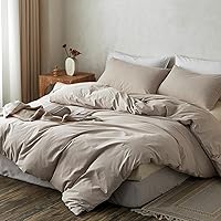 Vista 2 de TOCOMOA Juego de funda de edredón 100% algodón lavado, tacto suave, cómodo, transpirable, juego de ropa de cama de 3 piezas