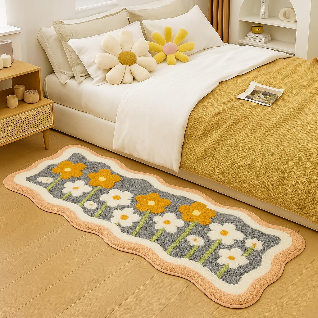 Roseate Little Flower Super Soft (50x120 cm) Microfibre 2000 GSM Anti Skid Runner for Bedroom/Carpets for Living Room/Kitchen Mats for Floor/Floor Mat/Bathroom Mat/Rug (Pack of 1)