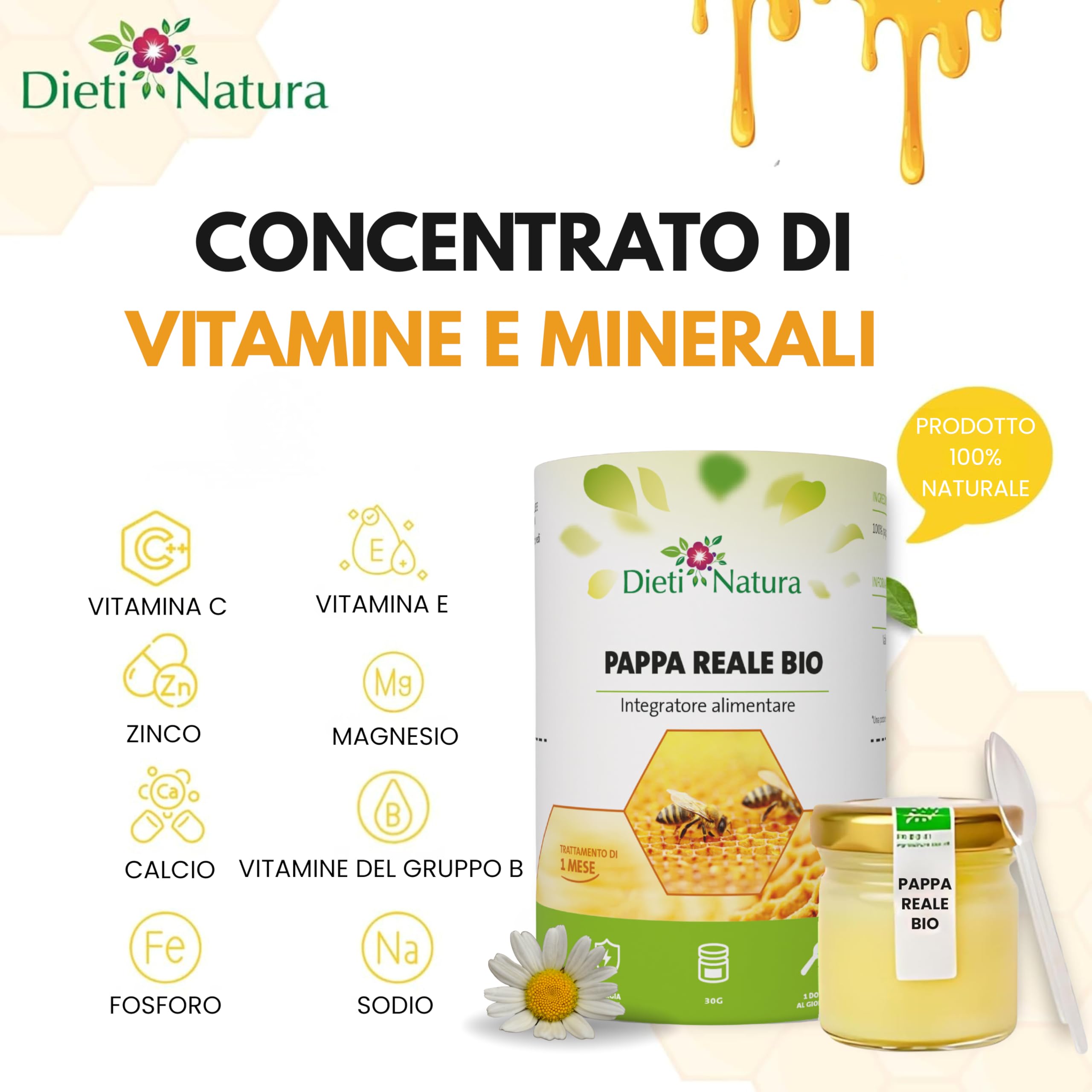 Confezione da 3 vasetti di Pappa Reale Fresca BIO (30 g) – Pappa Reale Pura con Vitamine, Oligoelementi e Minerali per un’Energia Naturale e per le Difese Immunitarie