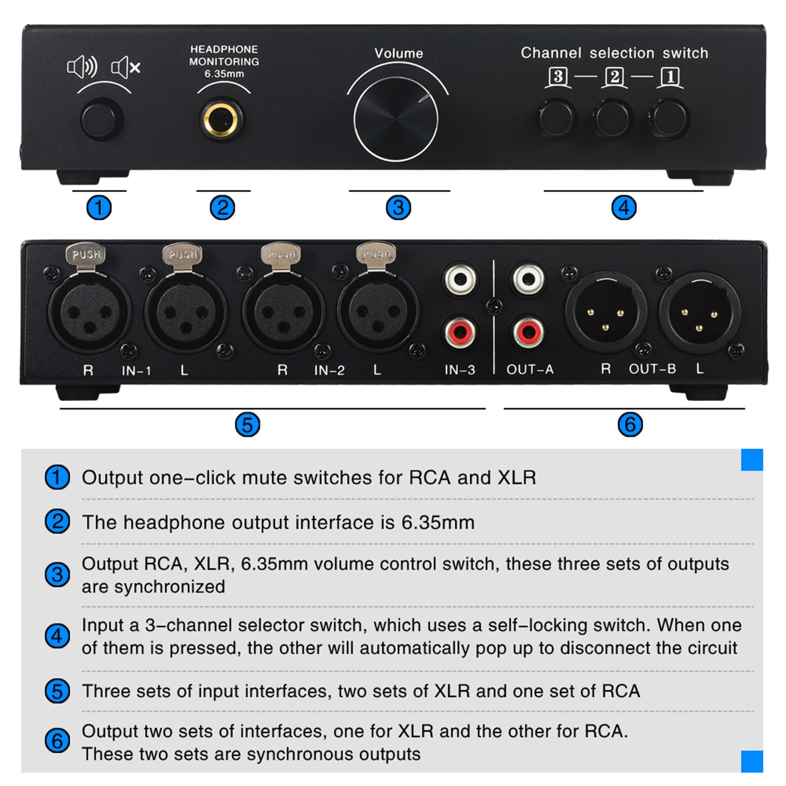 Przełącznik Wyboru Głośników Stereofoniczny Przełącznik Audio ze Zbalansowanym Wyjściem XLR na Wejście, Metalowy Przedwzmacniacz Pasywny dla Home Studio Pro Audio, Dźwięku