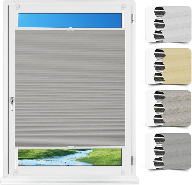 Allesin méhsejtes pliszé roló Klemmfix teljes fényzárás magánszféra hőszigetelő szürke 40 x 130 cm fúrás nélkül ablakra és ajtóra