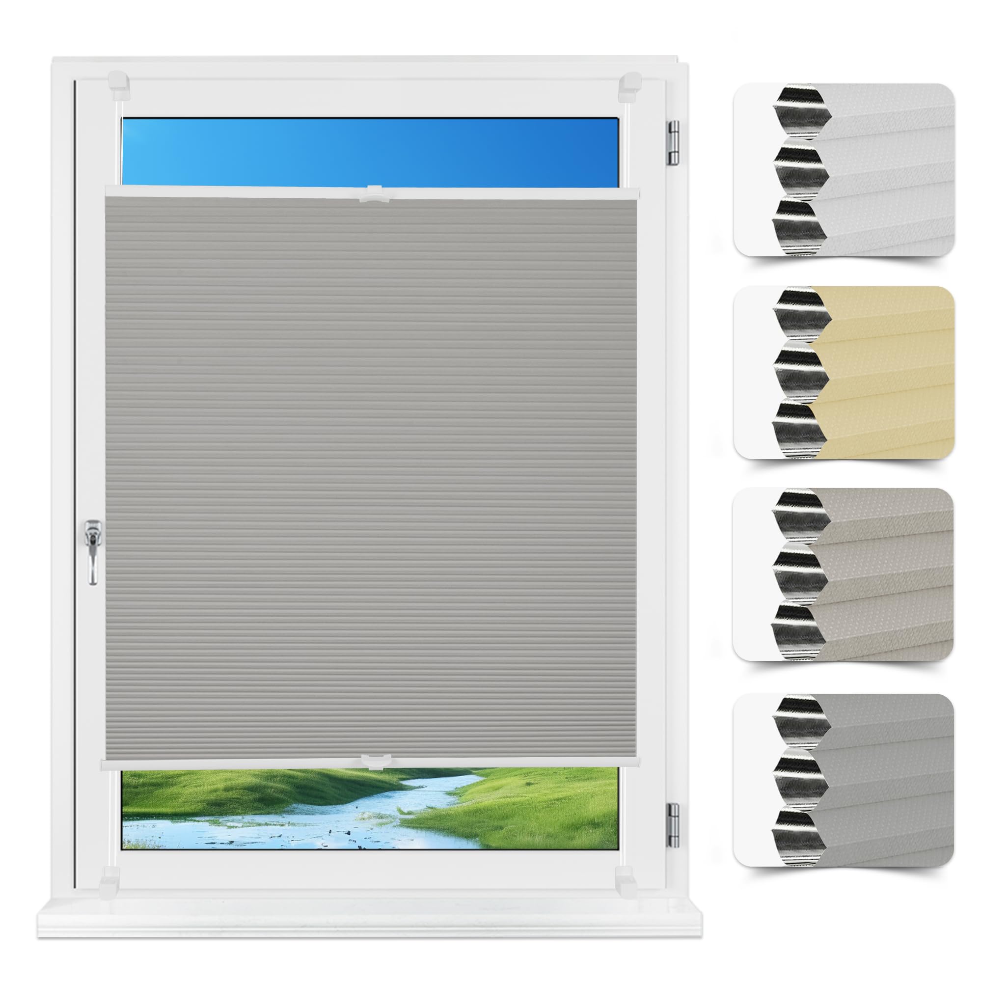 Allesin Wabenplissee ohne Bohren Klemmfix Thermo Verdunklungsplissee 90x190cm(BxH) Grau | 100% Verdunkelnd & Sicht- & Schallschutz | Für Schlafzimmer, Wohnzimmer, Kinderzimmer, Fenster & Tür