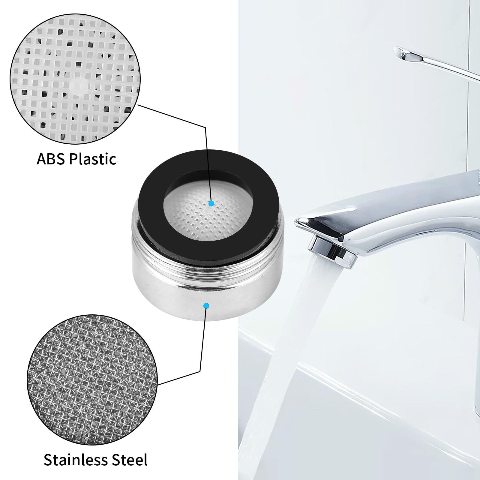 3 piezas de agua hansip – Aireador M24 – colador de grifo – Boquilla mezcladora con filtro de acero inoxidable incluye rosca exterior metálica con junta (rosca exterior de 24 mm)