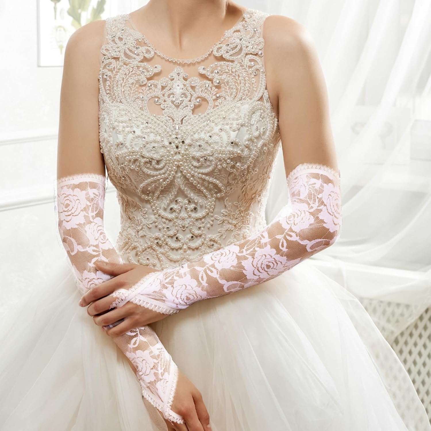 Yolev Fingerless Lace Gloves For Women Elbow Length Elegant Floral Long Lace Gloves For Opera 20s Wedding Tea Party Cosplay - Image 5