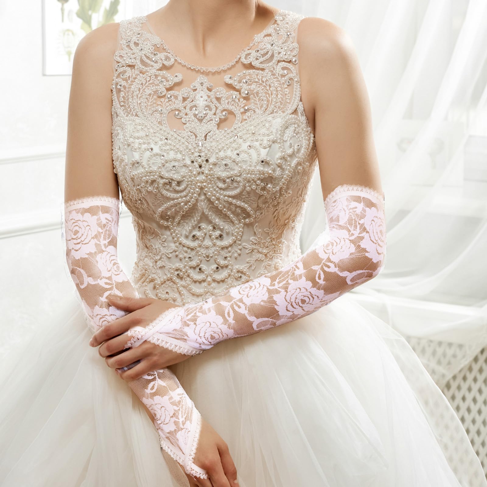 Koronkowe rękawiczki bez palców dla kobiet długość do łokcia eleganckie kwiatowe długie koronkowe rękawiczki do opery 20s ślub herbata przyjęcie cosplay