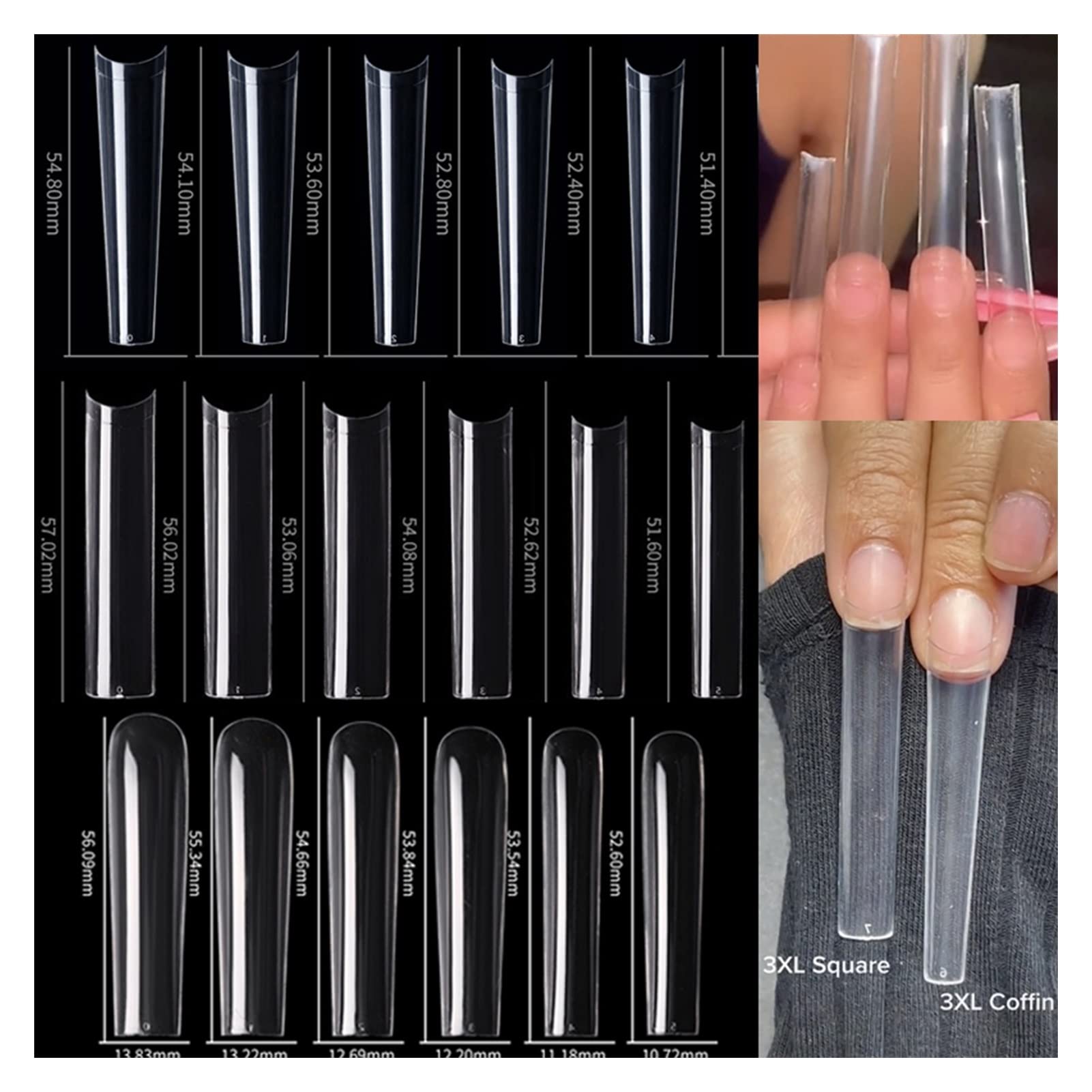 Amazon | 3XLエクストラロングCカーブハーフカバーネイルチップ偽