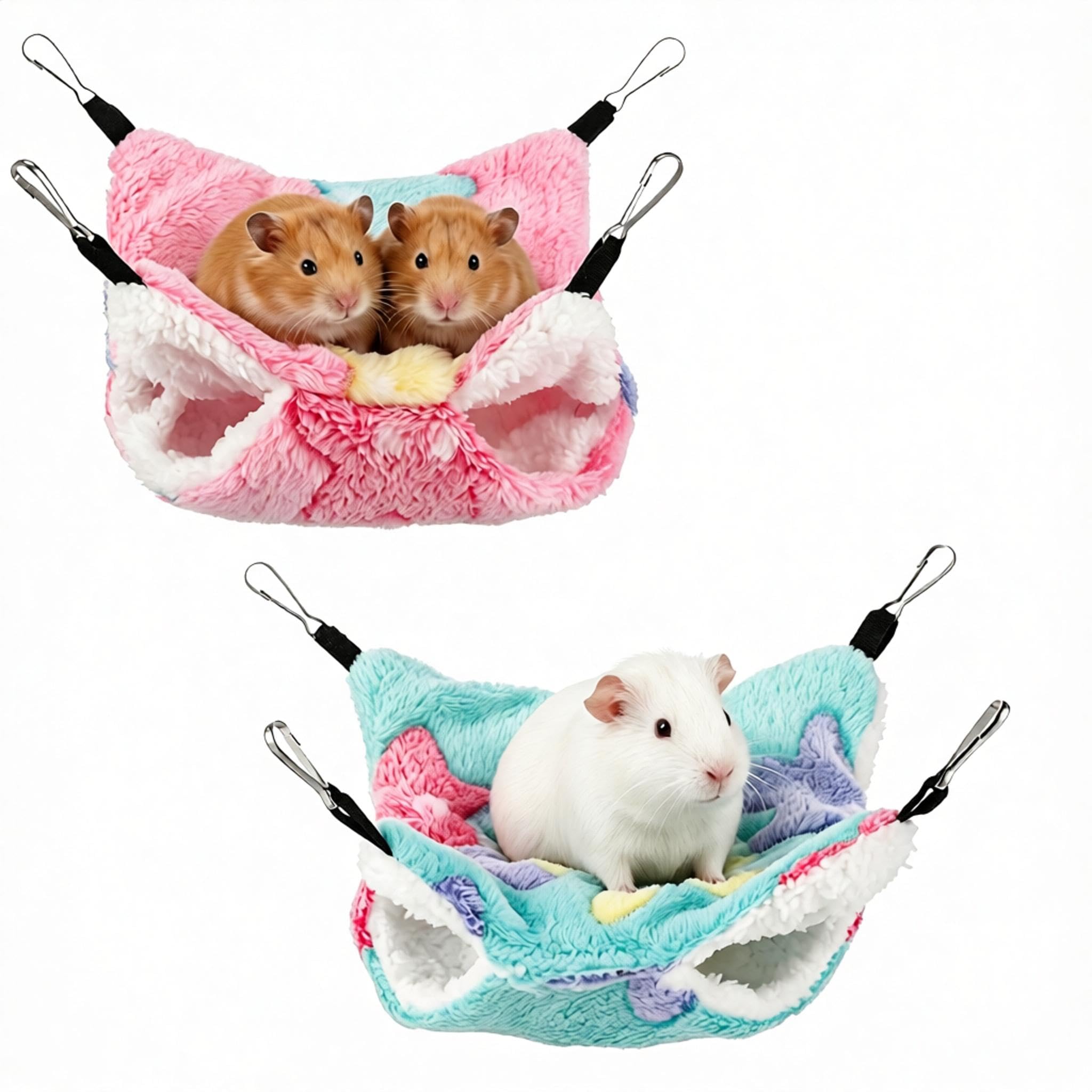 2 Pack Double Layer Rat Hammock, Guinea Pig & Ferret Hammock Bed for Cage