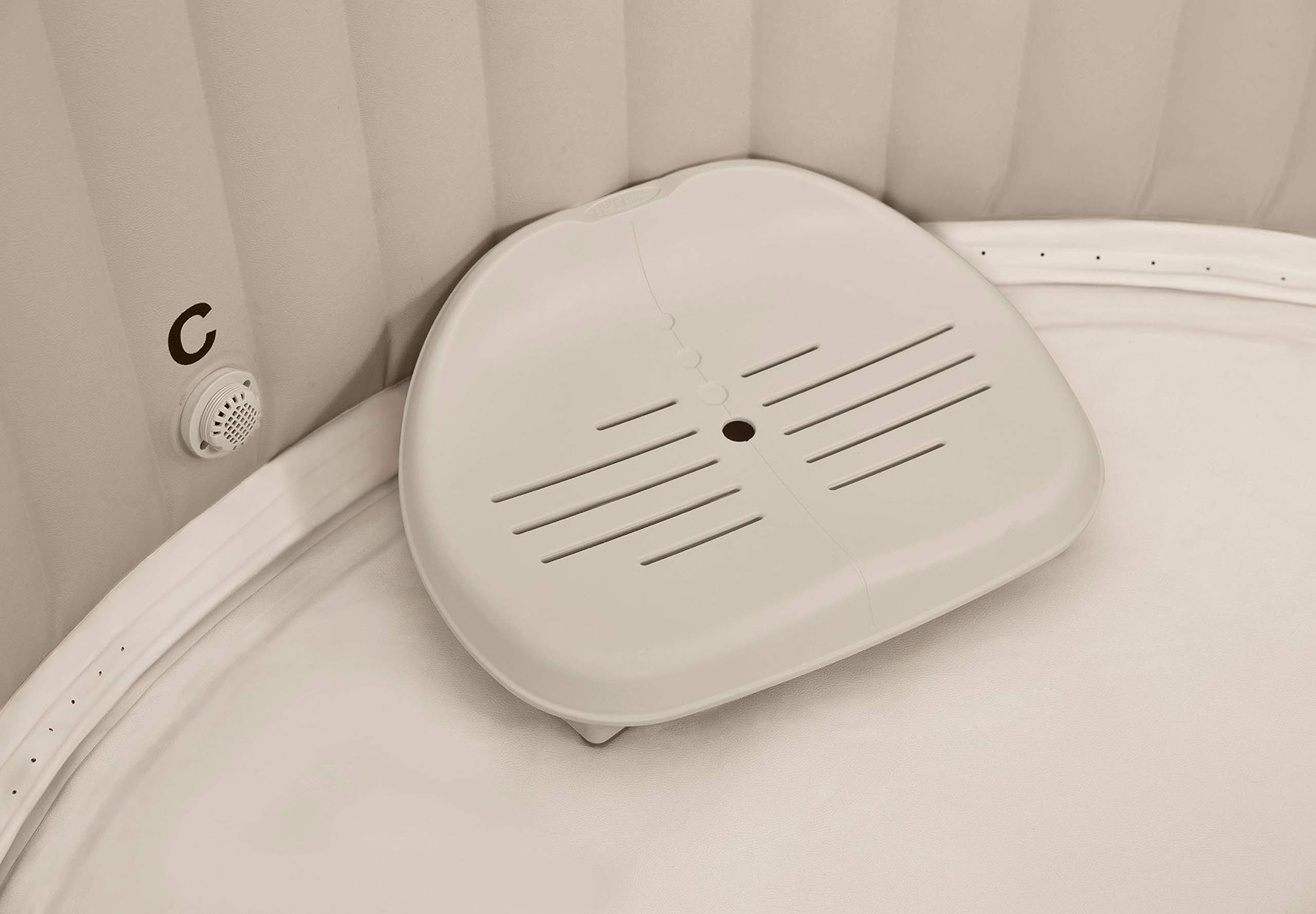 Intex Seggiolino per Spa, PVC, Panna, 39.05 x 51.12 x 15.88 cm & PureSpa, portabicchieri in plastica beige, 26 x 22 x 18 cm