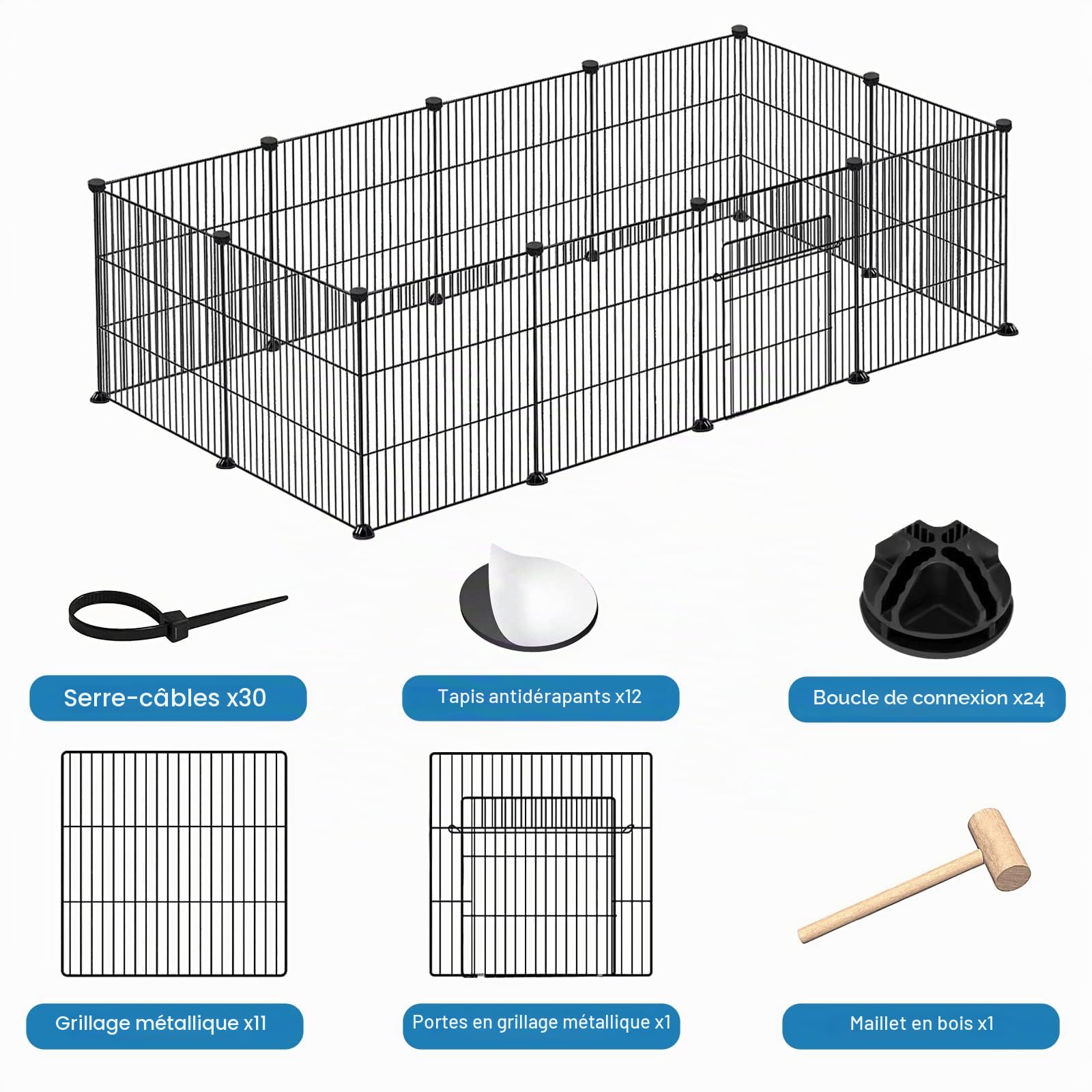 UISEBRT Lot de 12 enclos grillagés pour lapins et cochons d'Inde, cage pour petits animaux avec porte, enclos pour chiots et petits animaux, intérieur et extérieur, 35 x 35 cm