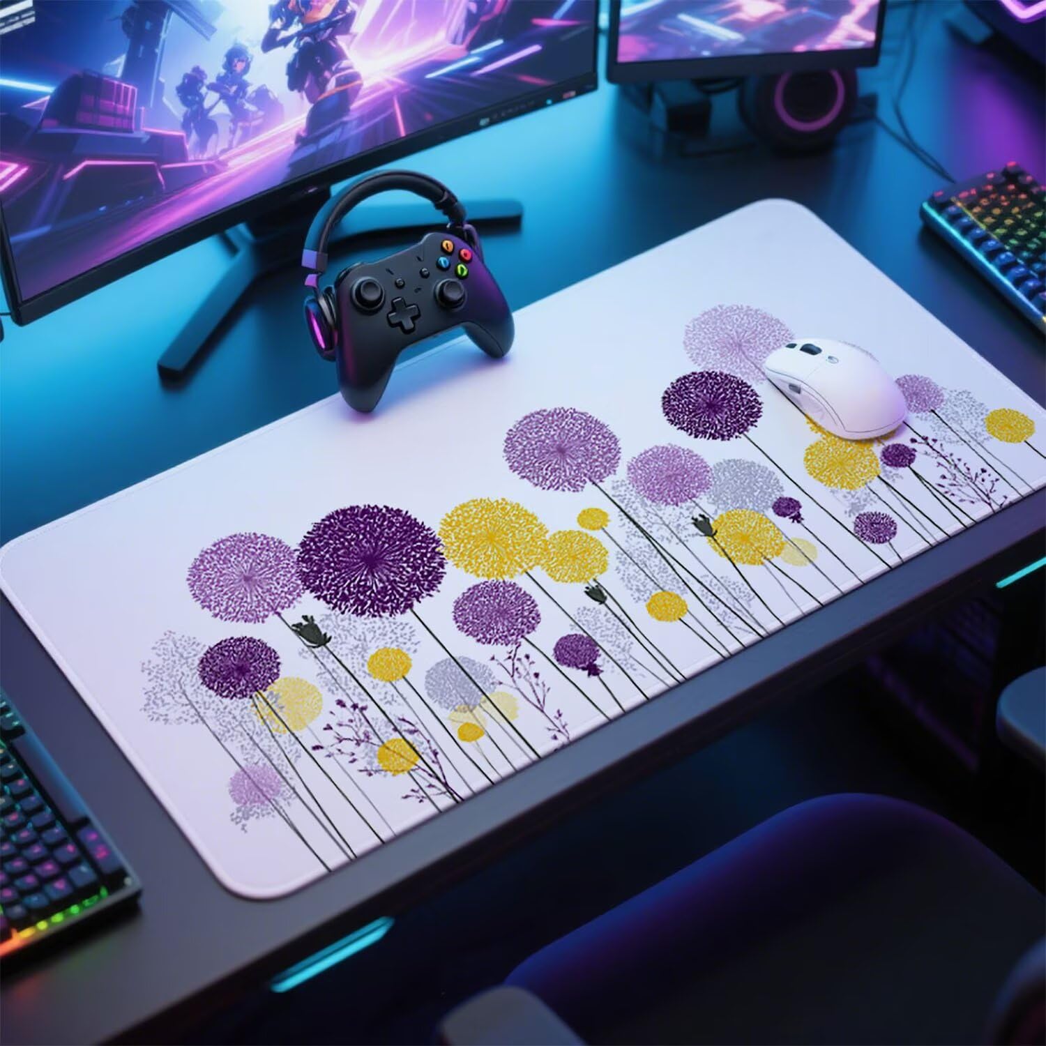 Biała podkładka pod mysz pod mysz pod mysz do gier XXL 1400 x 600 x 3 mm podkładka pod mysz gumowa kwiat duża podkładka pod rękę gracz akcesoria wodoodporne PC, do klawiatury laptopa w-9756