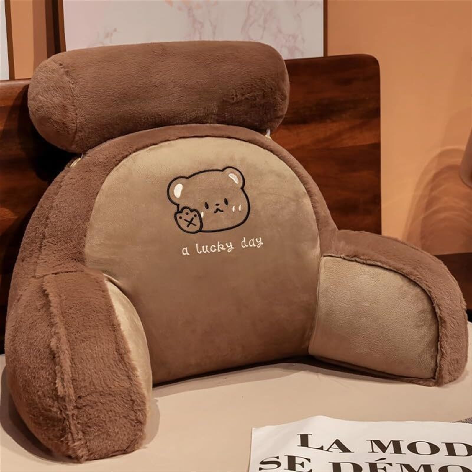 MYXJX back support cushion, Lumbar Support Removable Head Pillow Ergonomic Backrest Plush Throw(Brown,60 * 40cm)