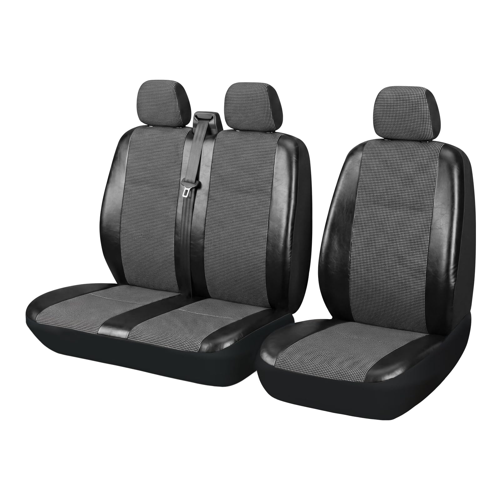 TOYOUN Coprisedile Universale per Furgone 3 Posti Ecopelle e Tessuto Stampato Coprisedile Auto 2 In 1 Coprisedile Singolo e Doppio Grigio