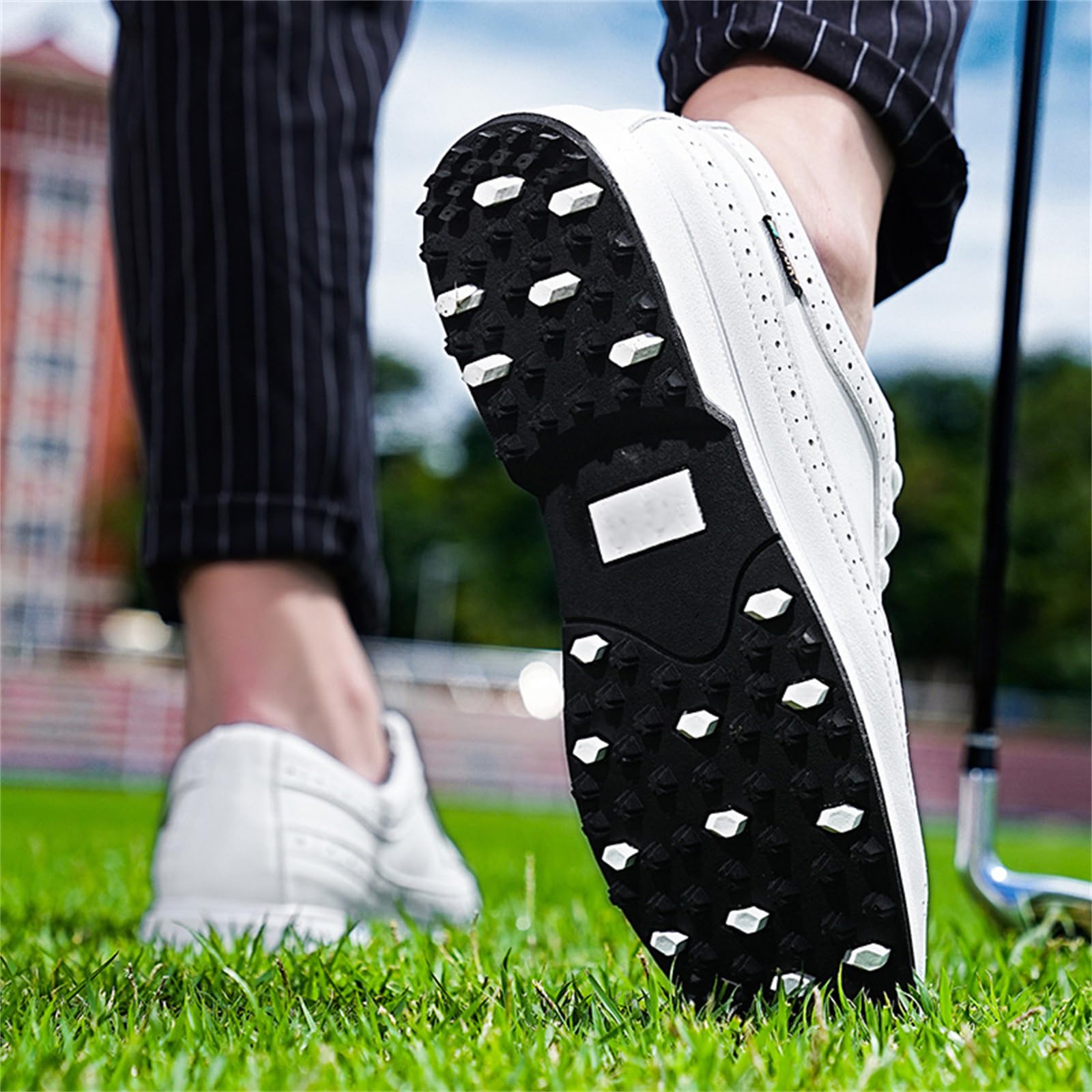 Scarpe Eleganti da Golf da Uomo Stringate in Pelle Oxford Antiscivolo Senza Tacchetti per Passeggiate Casual