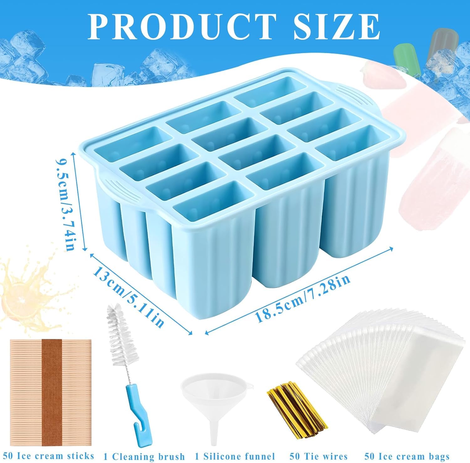 Purpledi Moldes para Helados de Silicona, Molde para Helados y Polos, Set de Moldes para Polos DIY sin BPA para Niños, Moldes Reutilizables para Polos