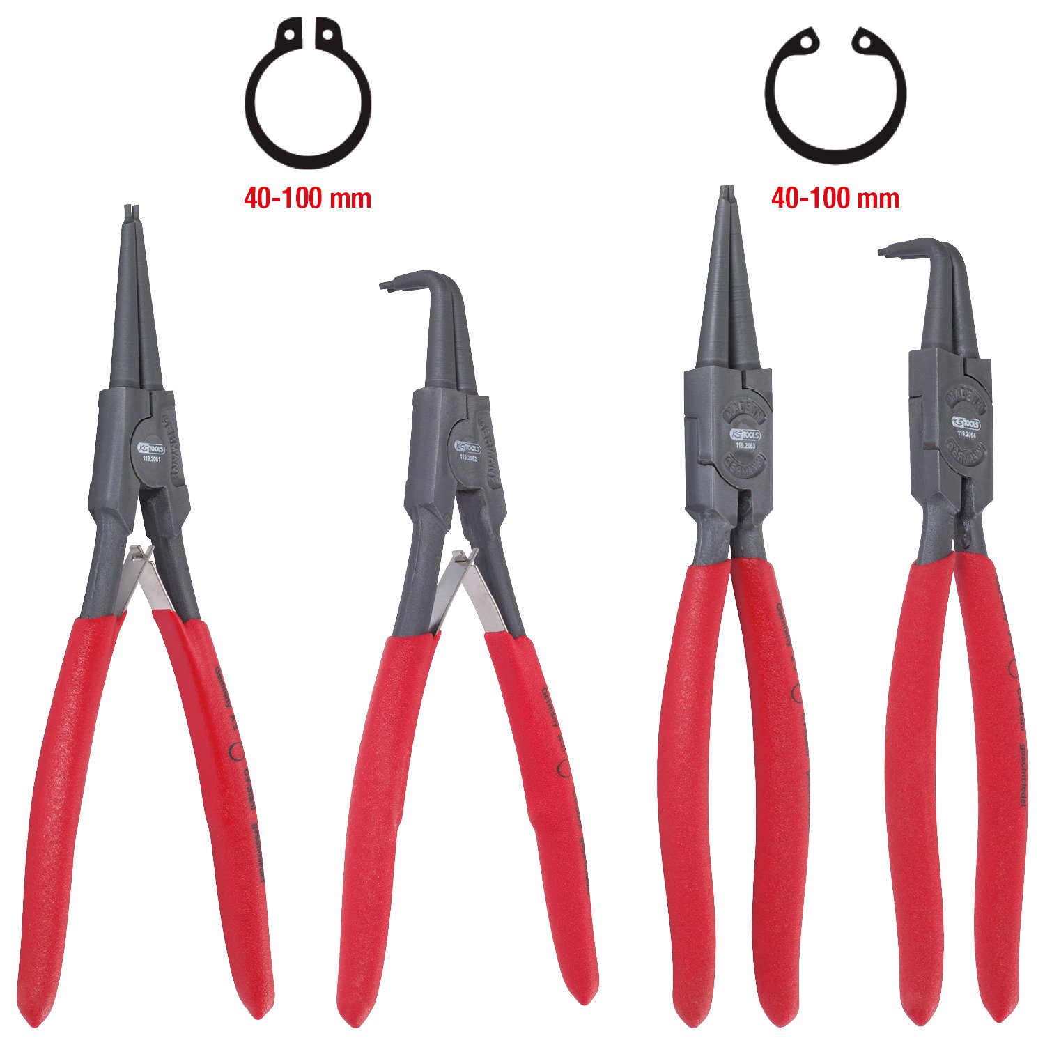 KS Tools 119.2060 Sicherungszangen-Satz, 40-100 mm, 4-tlg.