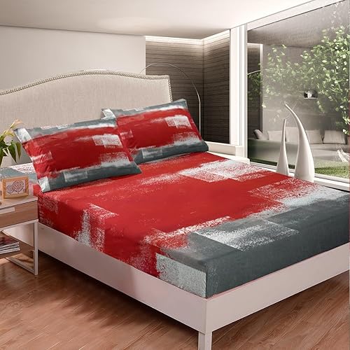 Miniatura 3 de Juego de sábanas de teñido anudado abstracto retro, rojo, negro, blanco, gris, para niños y adultos, juegos de ropa de cama de acuarela grunge