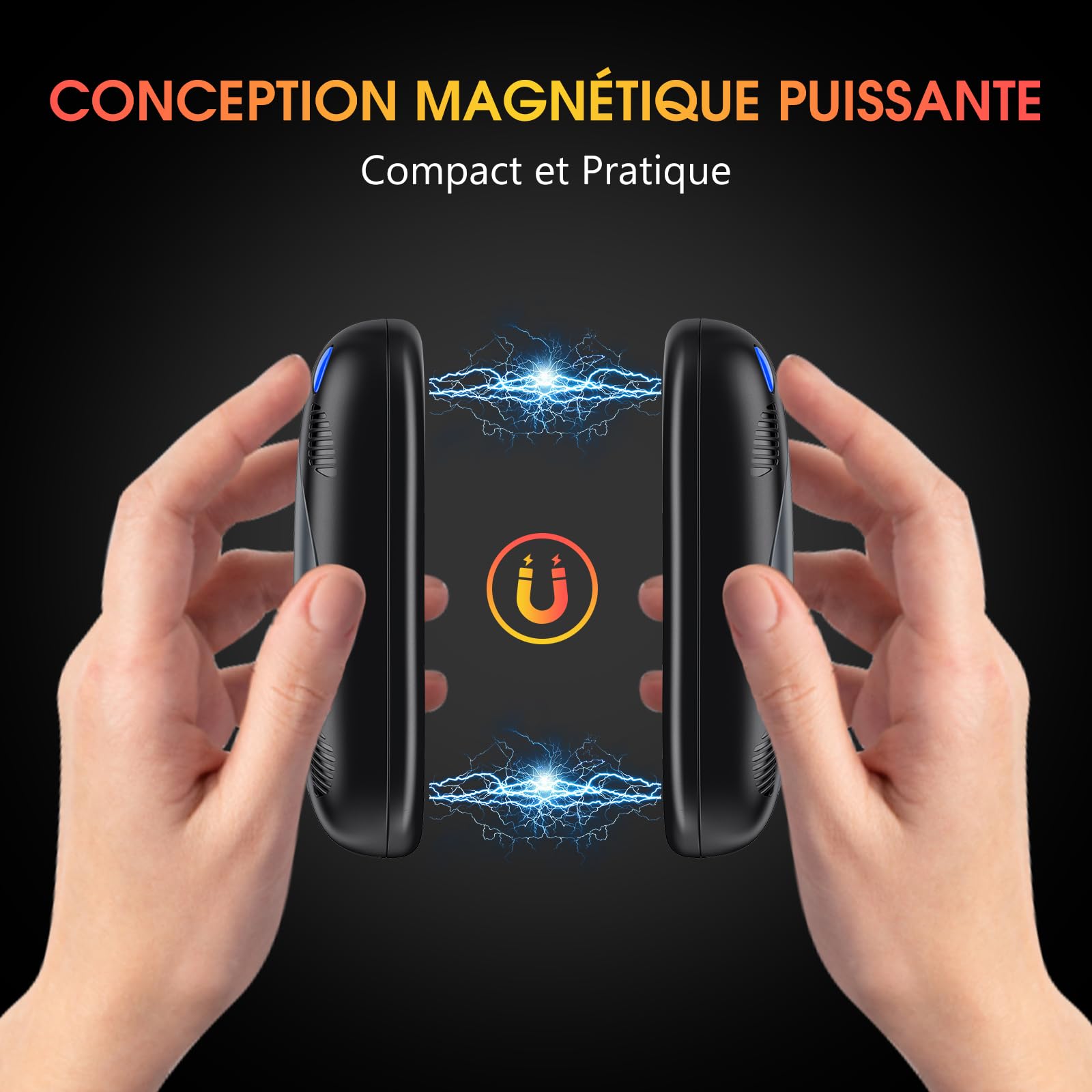 Chauffe Main Électrique mit 10000mAh, Chauffage Double Face Magnétique 2PCS, USB Rechargeable Chauffe-Main, 3 Niveaux de Température, Cadeaux d'hiver pour Plein Air/Camping/Noël (Noir Gris)