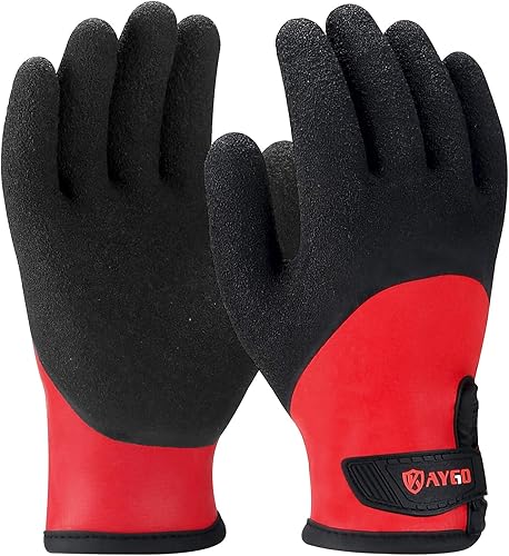 KAYGO Guantes de trabajo térmicos impermeables para hombres y mujeres, revestimiento de látex a mano completa, forro aislado acrílico para clima