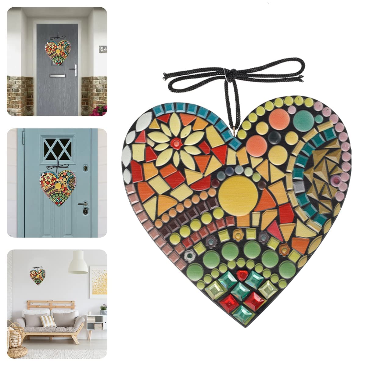 Large Mosaic Heart Sculpture, Colorful Love Heart Garden Ornament, Wall Decor for Indoor & Outdoor Home, Bedroom, Office, Yard Decorations