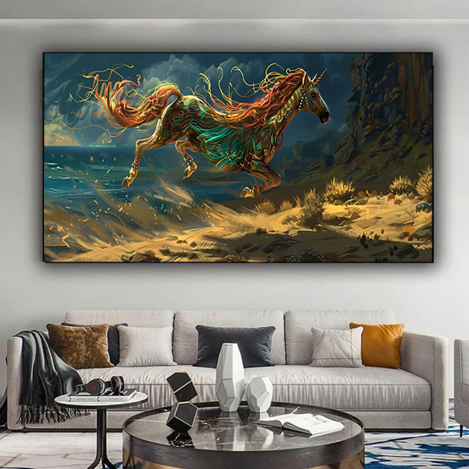 Malen nach Zahlen Kinder Pferd Malen Nach Zahlen Erwachsene, Geschenke für Mädchen Junge Bastelset Set, Malen nach Zahlen Abstrakt | Malen nach Zahlen Ohne Rahmen, (60x120cm) Bastelset Erwachsene 9-F