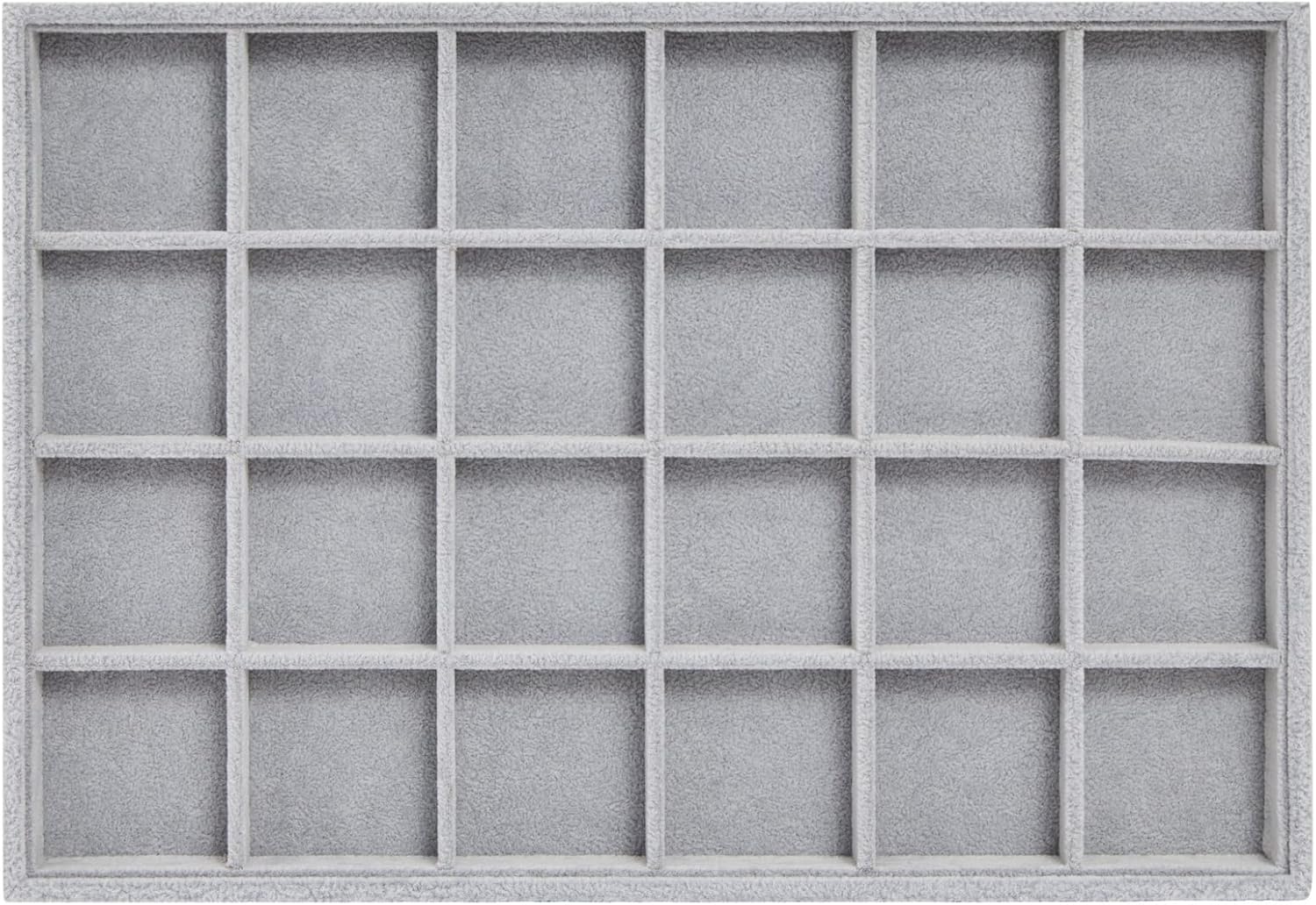 Juvale Velvet Jewelry Organizer Tray - Earring Tray Insert with 24 Compartments - Stackable Jewelry Drawer Organizer - Includes Bracelet Holder Slots - Gray, 14 x 10 in - Image 5