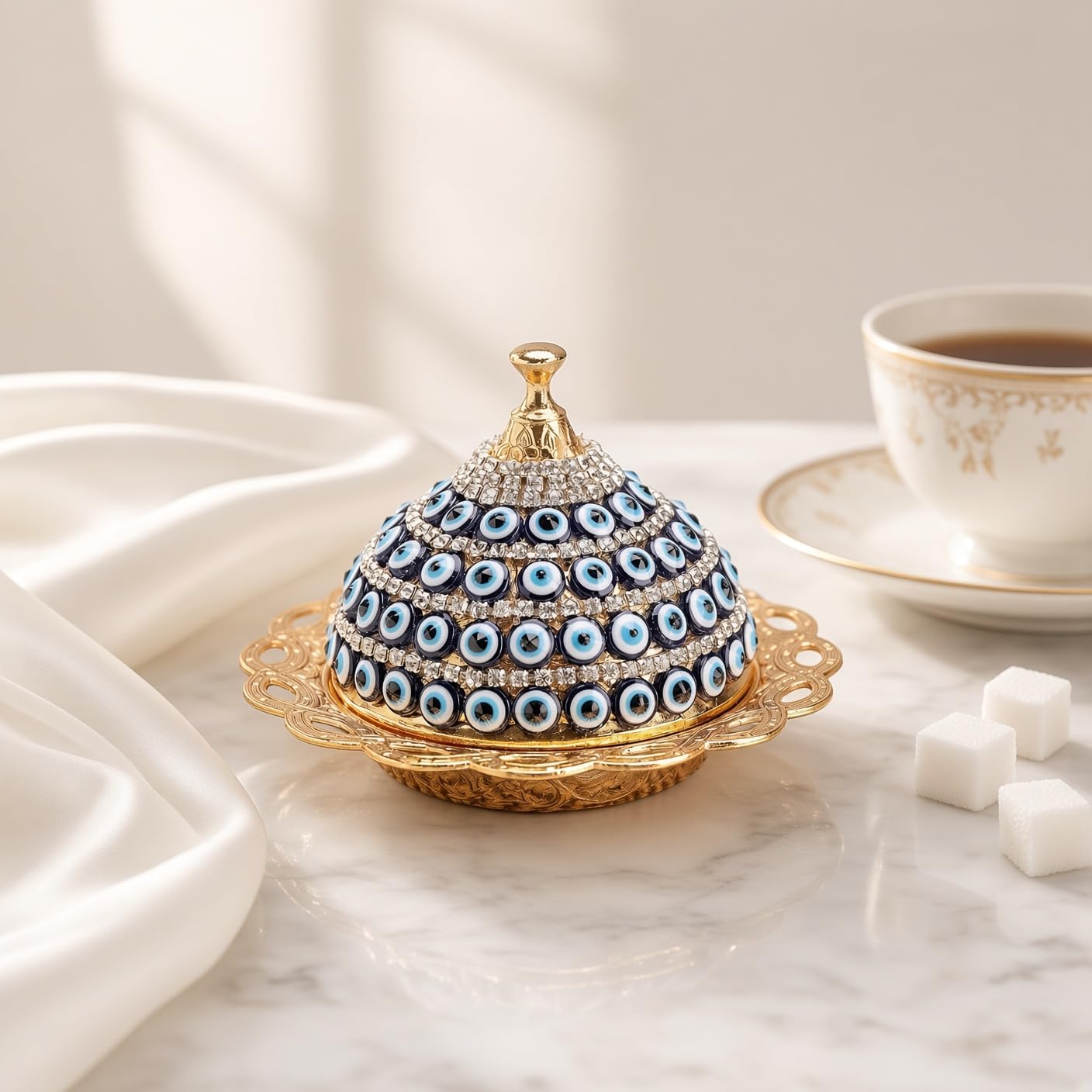 Alisveristime Evil Eye Zinc Alloy Sugar Bowl with Lid (Gold)