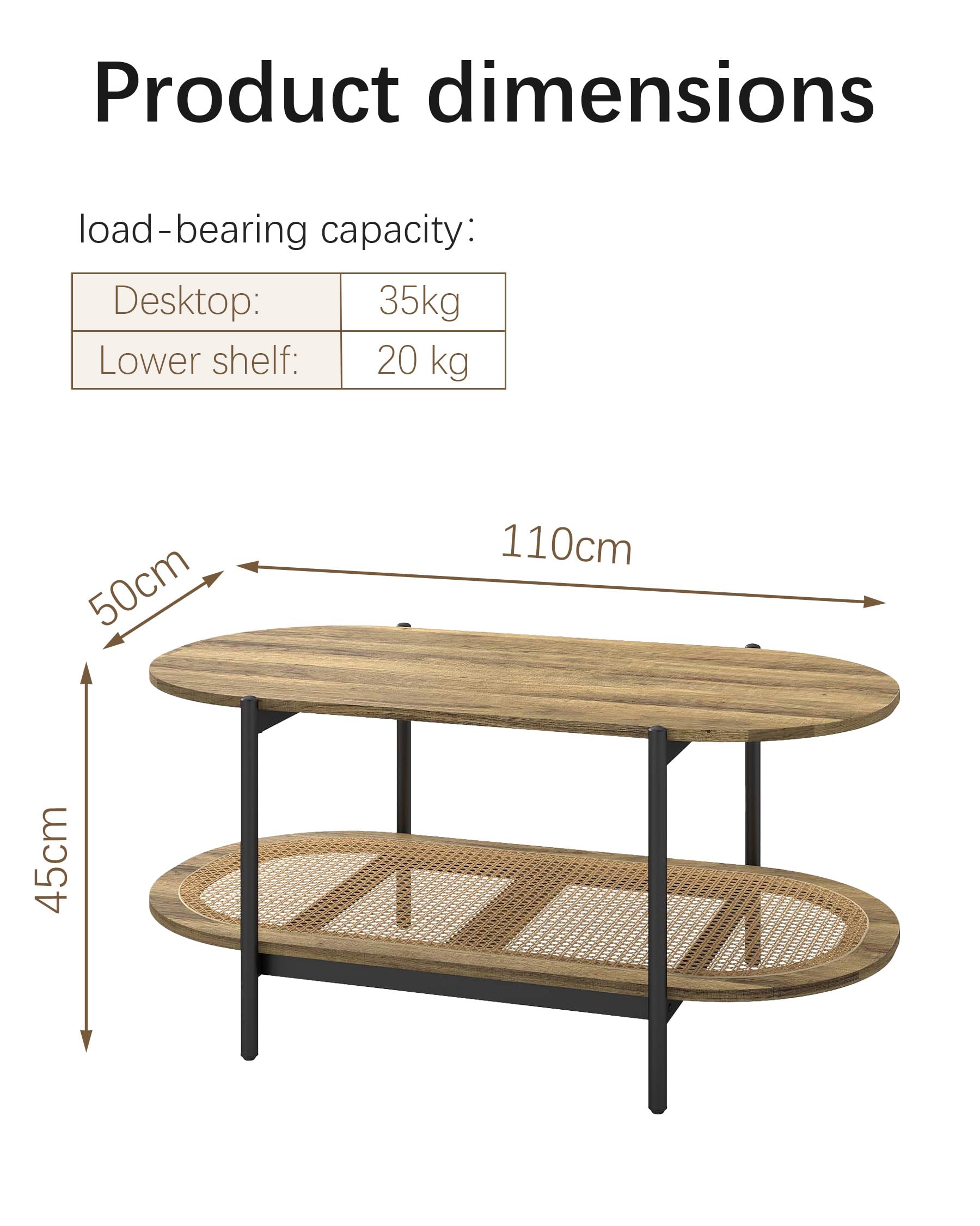 Tavolo Ovale, Tavolino Salotto Moderno Legno, Coffee Table, Tavolino da Salotto Moderno Legno con telaio nero e scaffale
