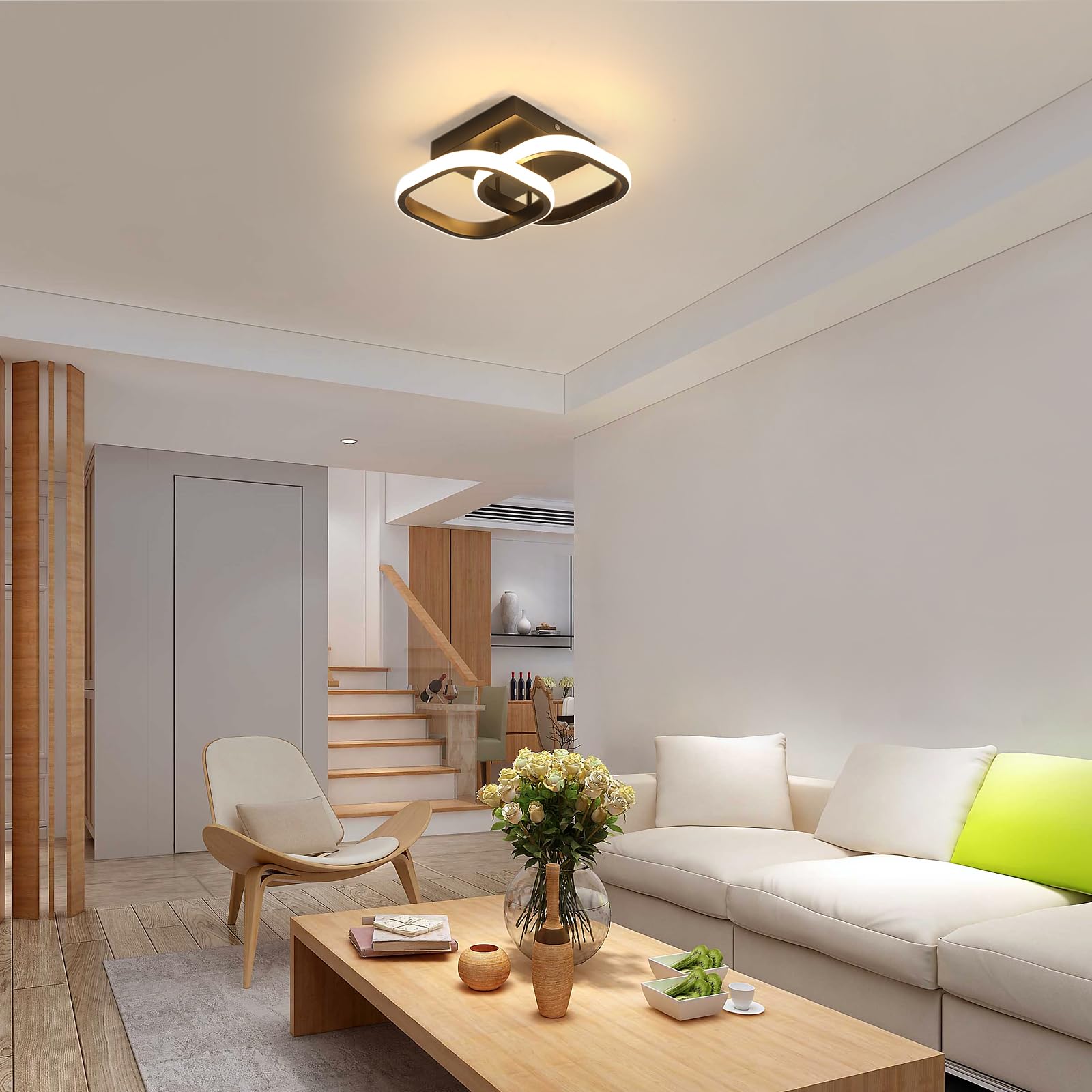 2 Stück LED Deckenleuchte 22W Deckenlampe Warmweiß 3000K, Schwarz