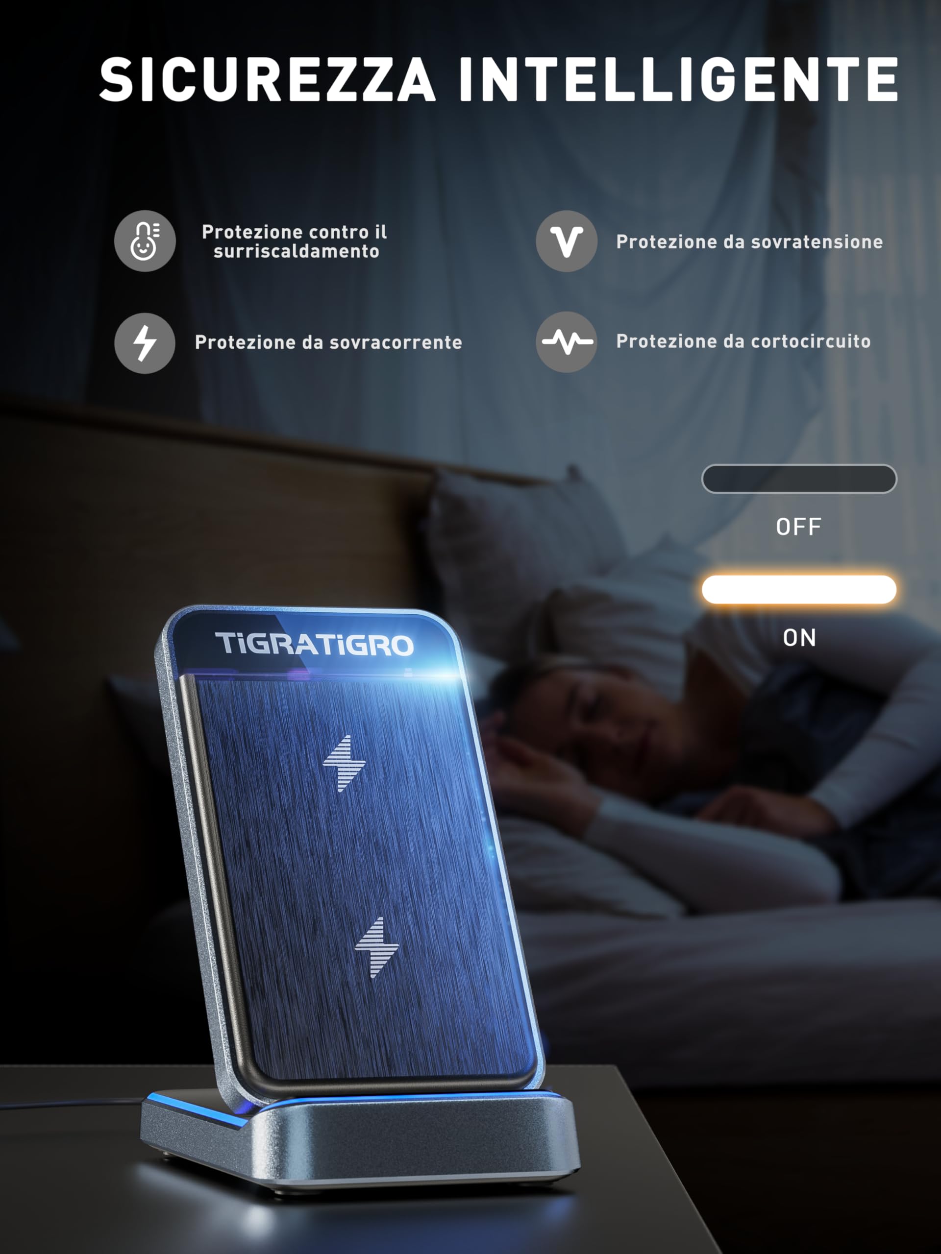 TigraTigro Caricatore Wireless 15W Qi Pieghevole, Ricarica Rapida per iPhone 16/15/14/13/12, Samsung Galaxy Google Pixel, Supporto Auricolari, Design Compatto (Nero)